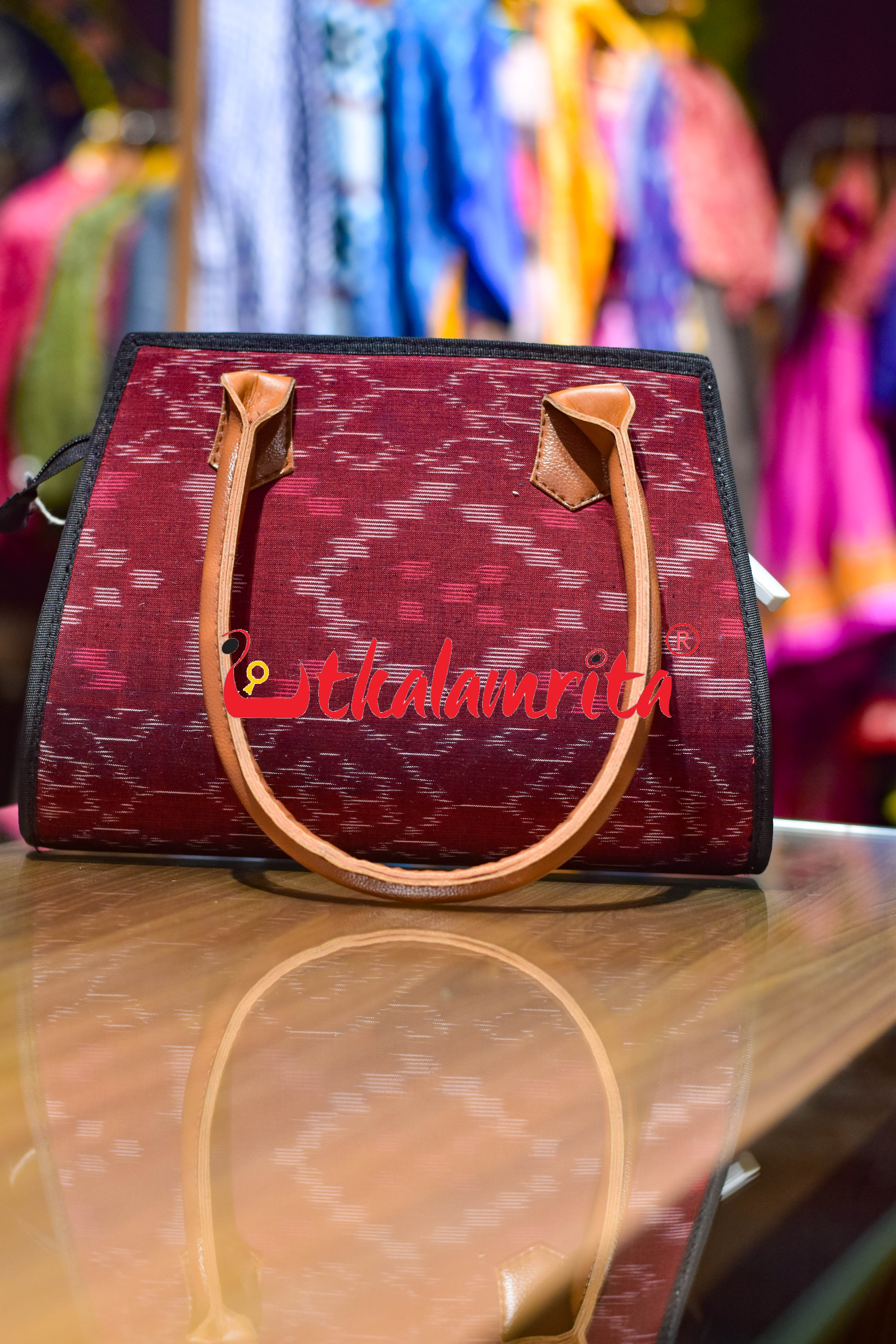 Maroon Tetris Trapezium Vanity Bag