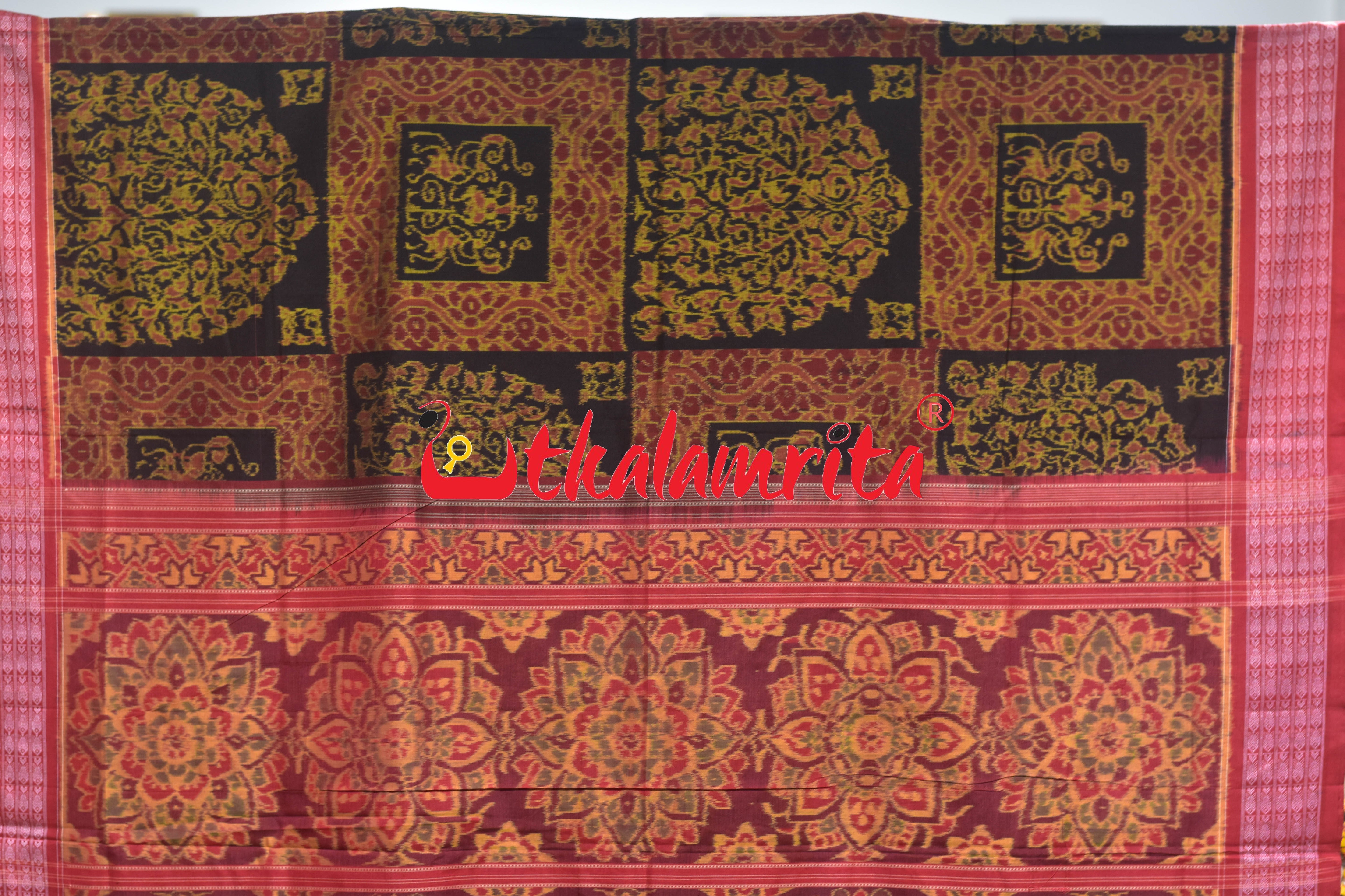 Tree of Life Black Red Tribal Sambalpuri Cotton Saree
