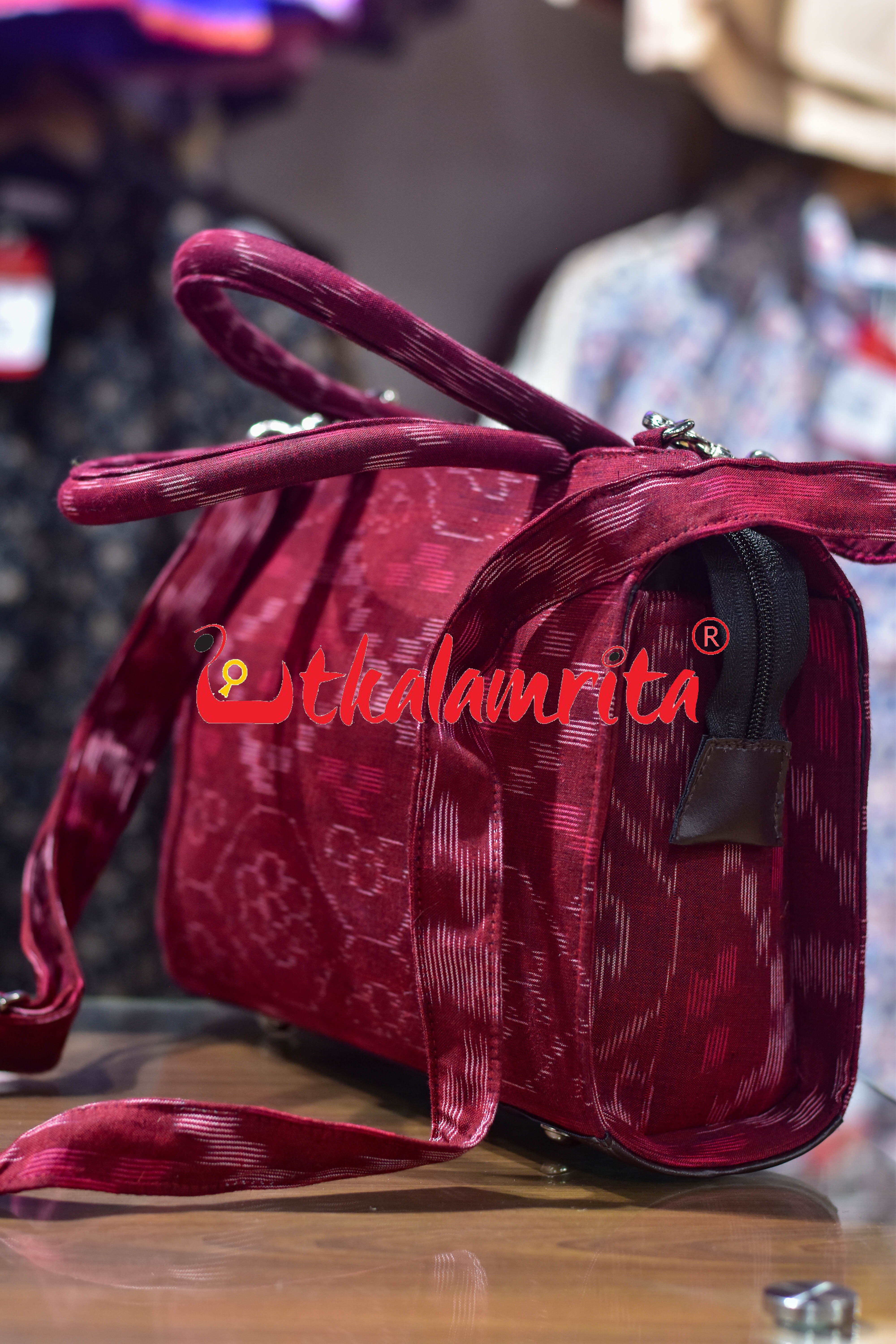 Maroon Tetris Medium Vanity Bag