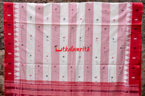 Lal Paar Lines White Phoda Kumbha Cotton Saree