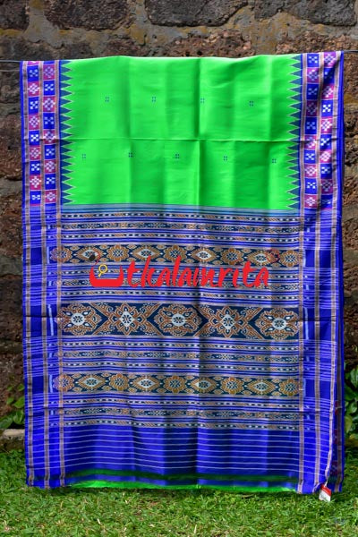 Leaf Green Purple Pink Double Border Pasapali Khandua Silk Saree