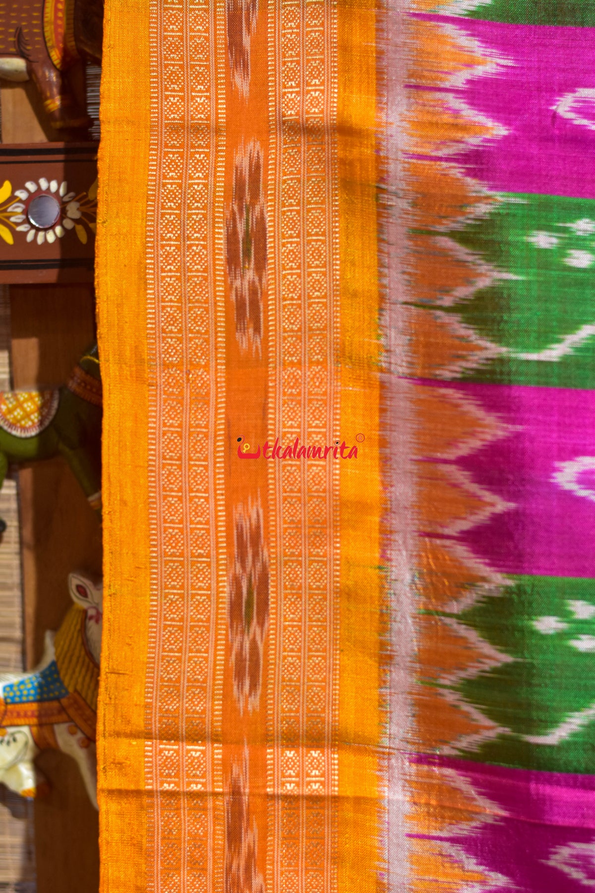 Pink Green Sankha Lata Khandua Silk Saree
