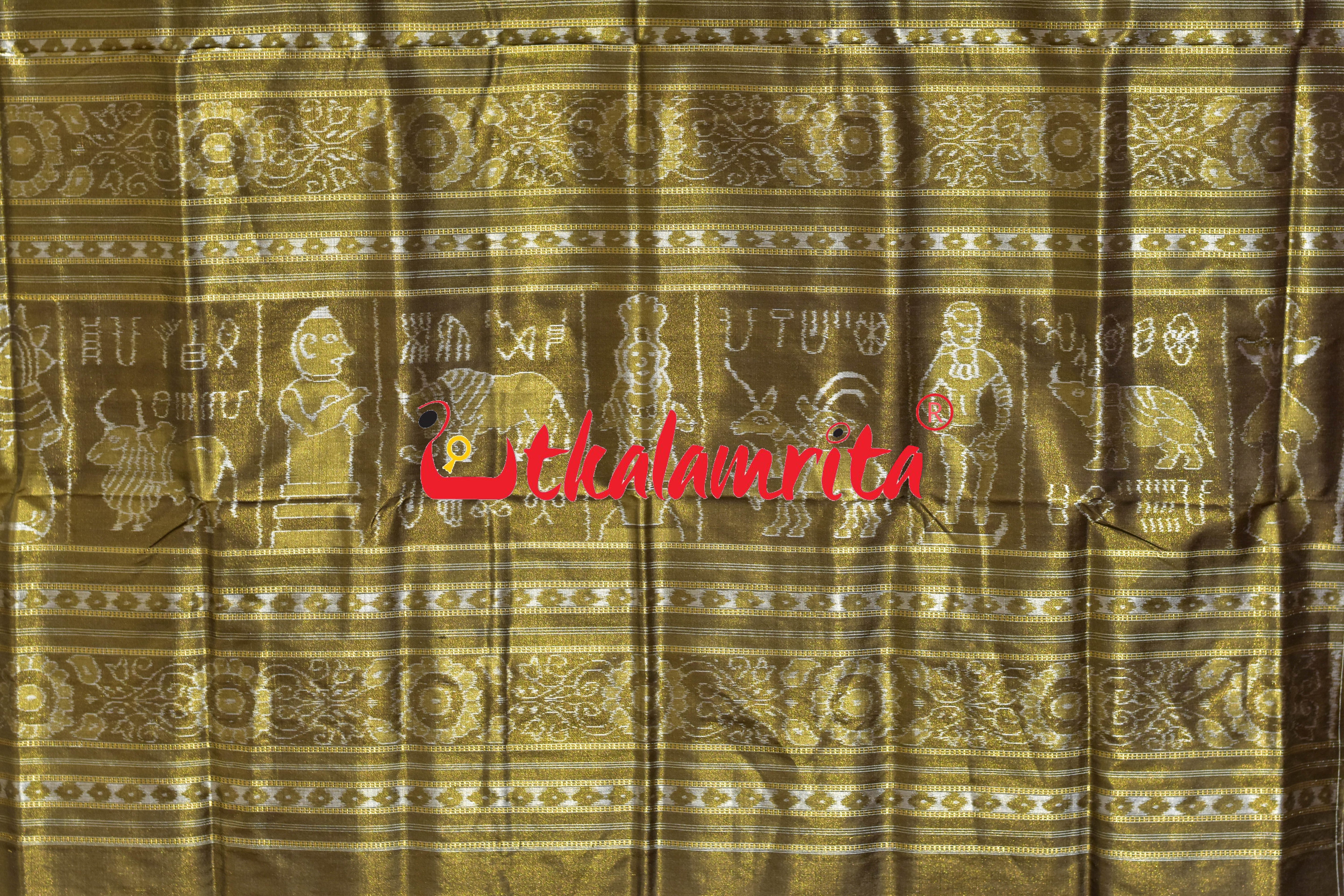 Olive Green Half Tissue Harapa Design Sambalpuri Silk Saree