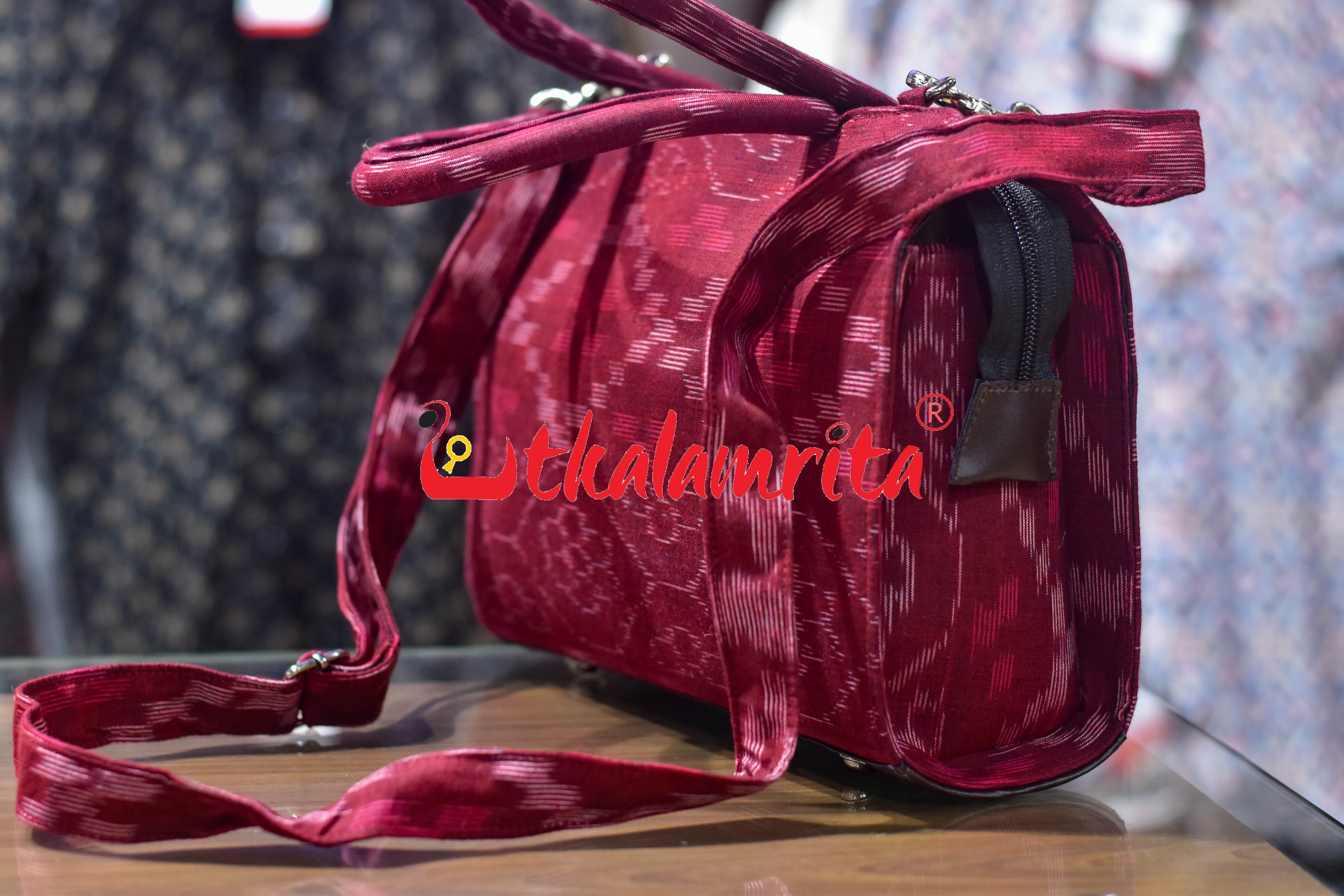 Maroon Tetris Medium Vanity Bag