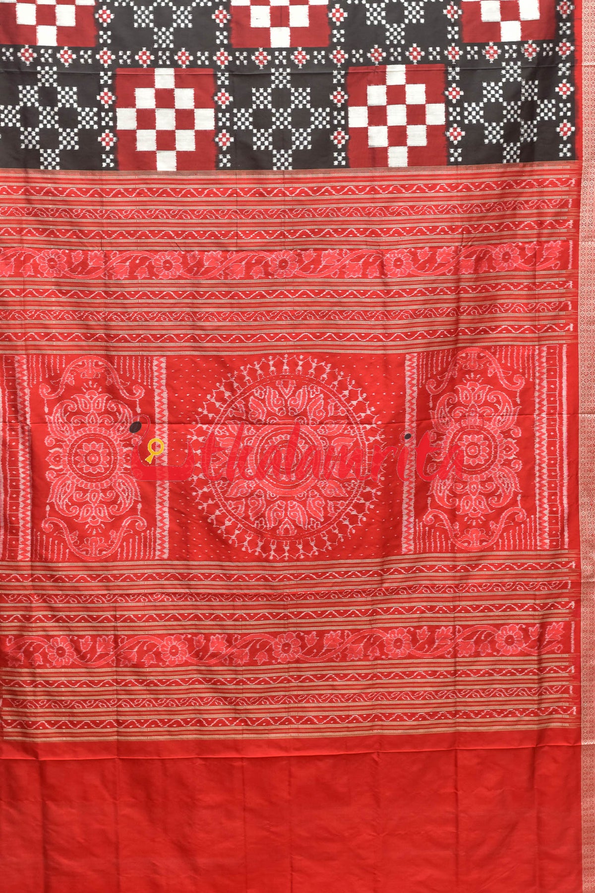 Black Red Pasapali Sambalpuri Silk Saree