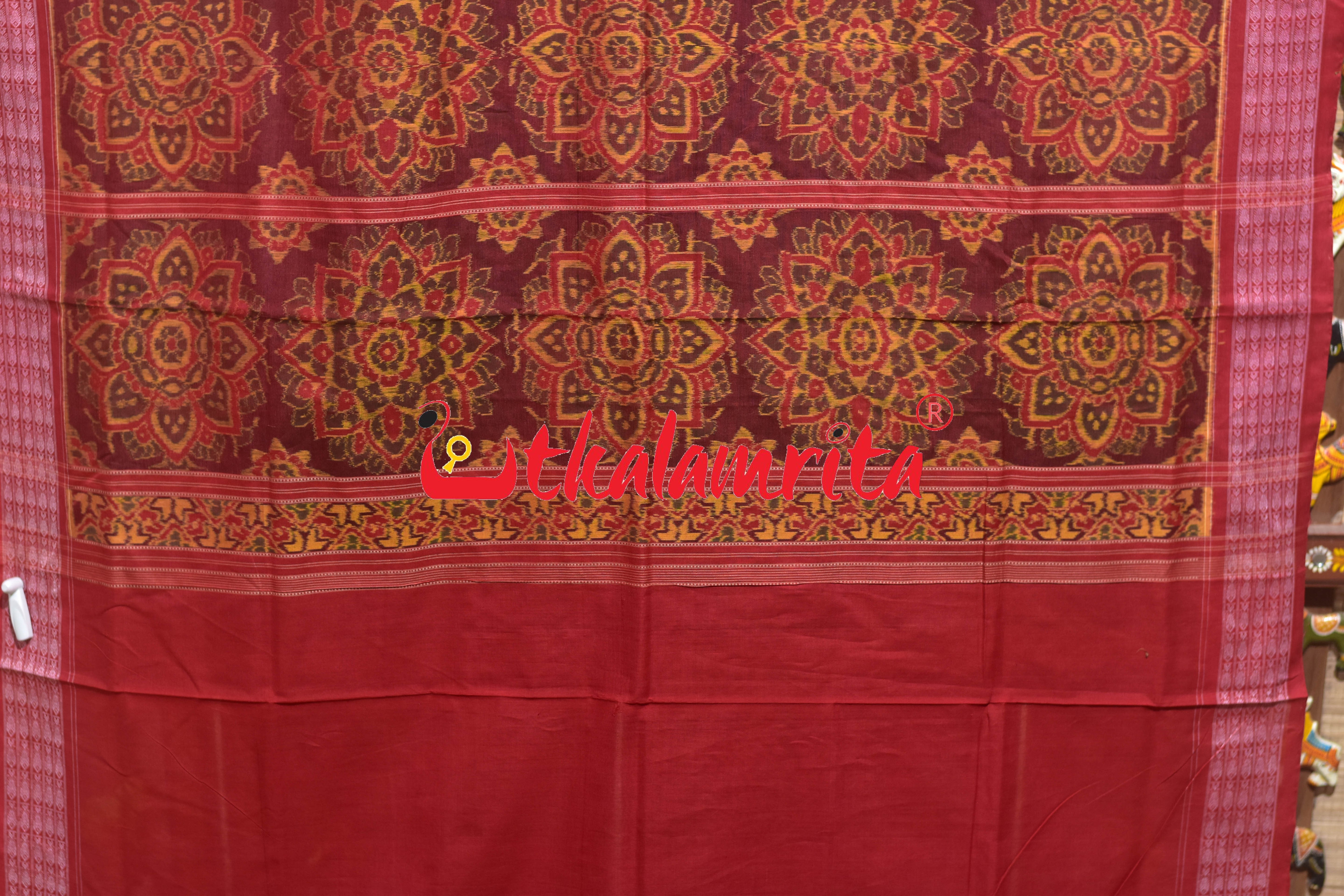 Tree of Life Black Red Tribal Sambalpuri Cotton Saree