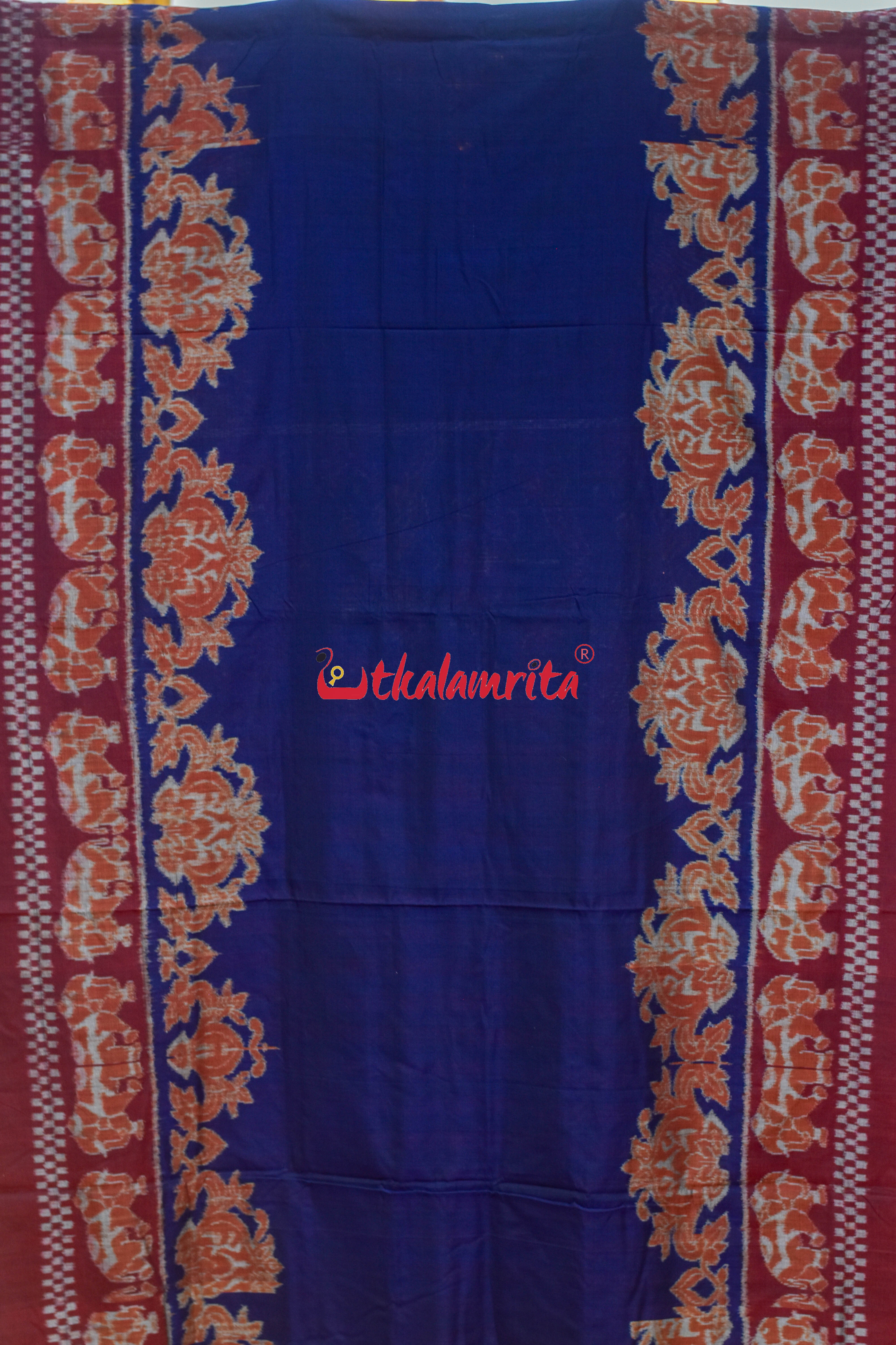 Border Elephant Navy Blue Khadua Cotton Saree