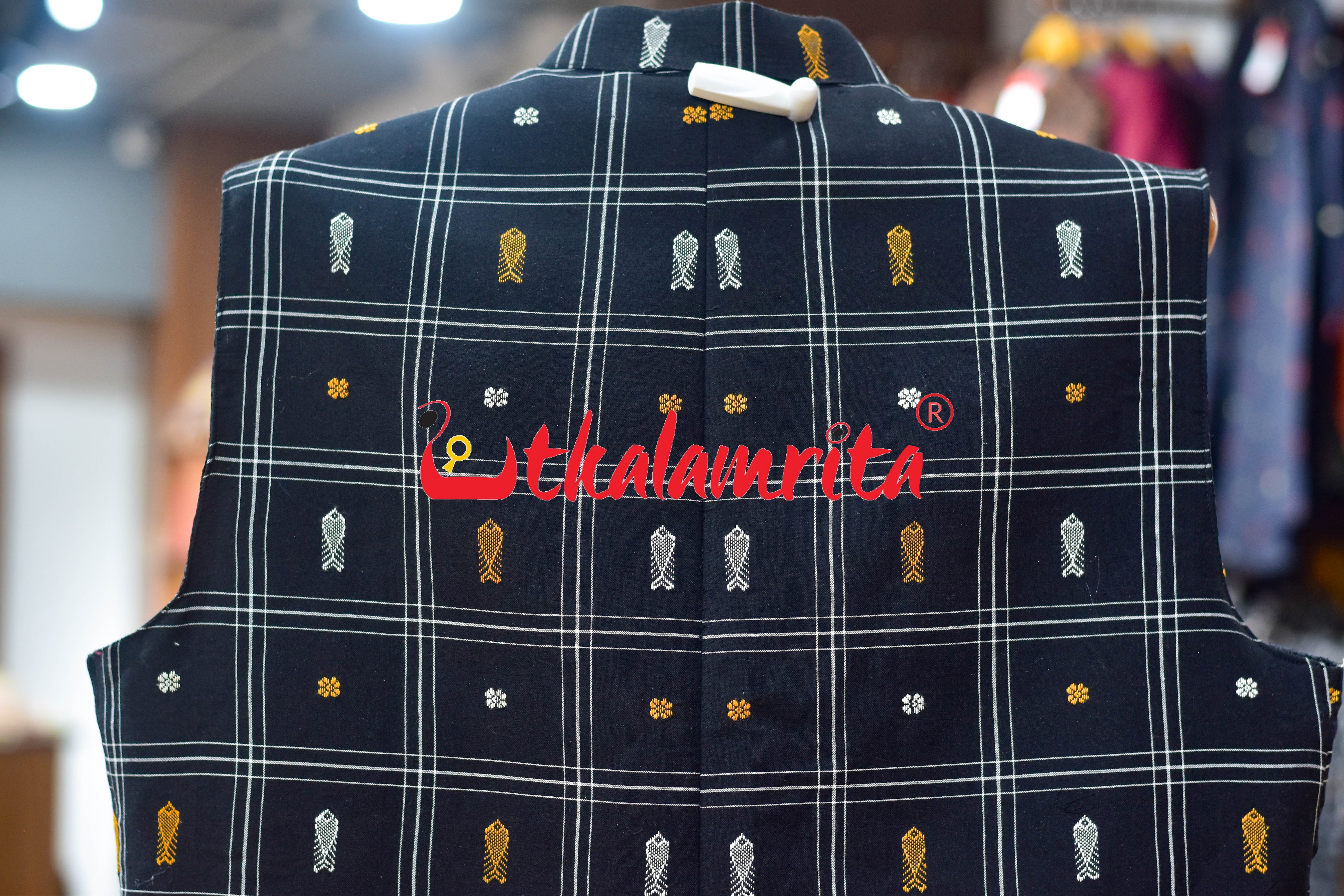 Black White Lines Fish Buti (Modi Jacket)