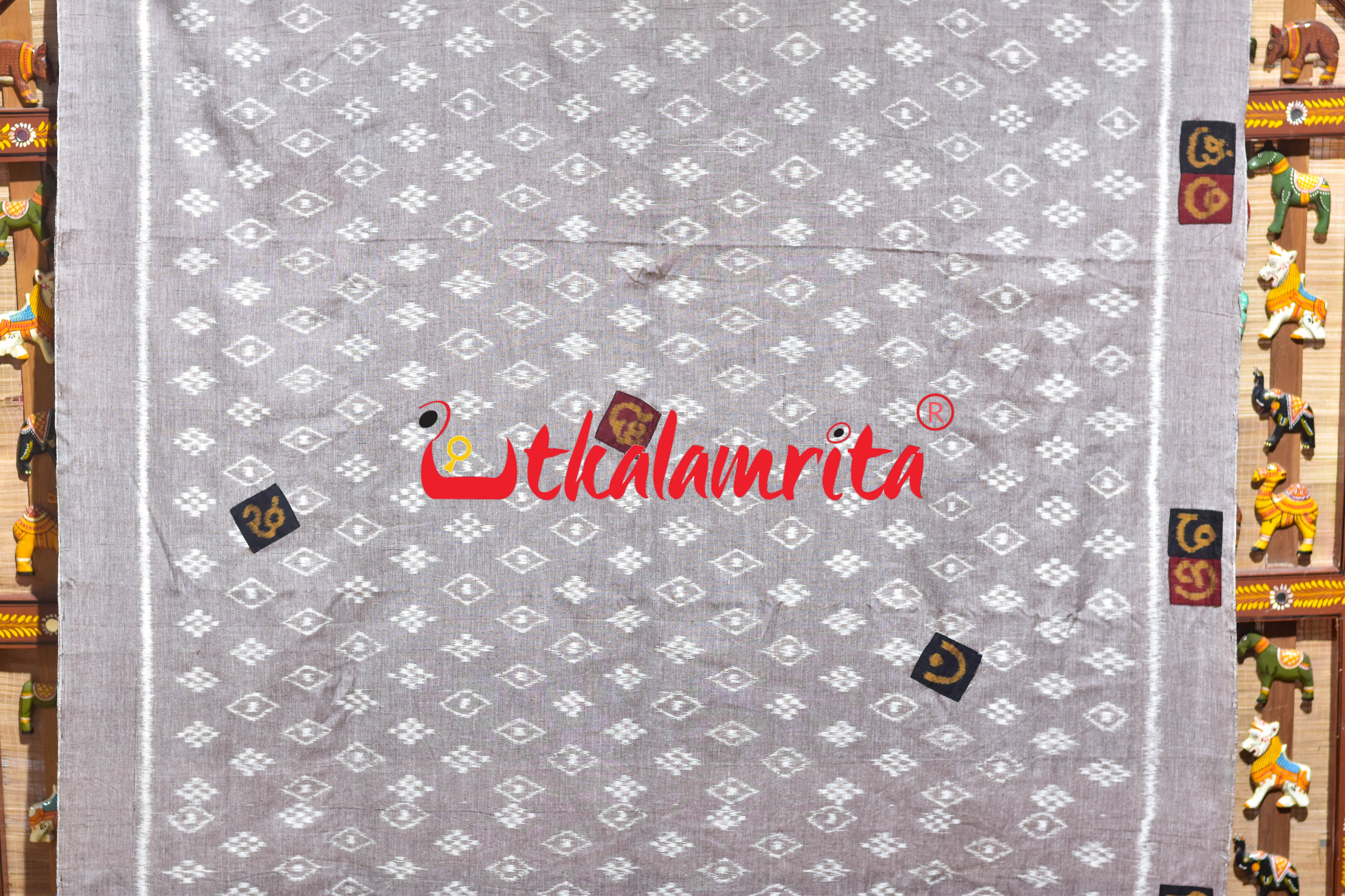 Gol Thikiri Single Ikat Odia Alphabets Anchal Designer Cotton Saree