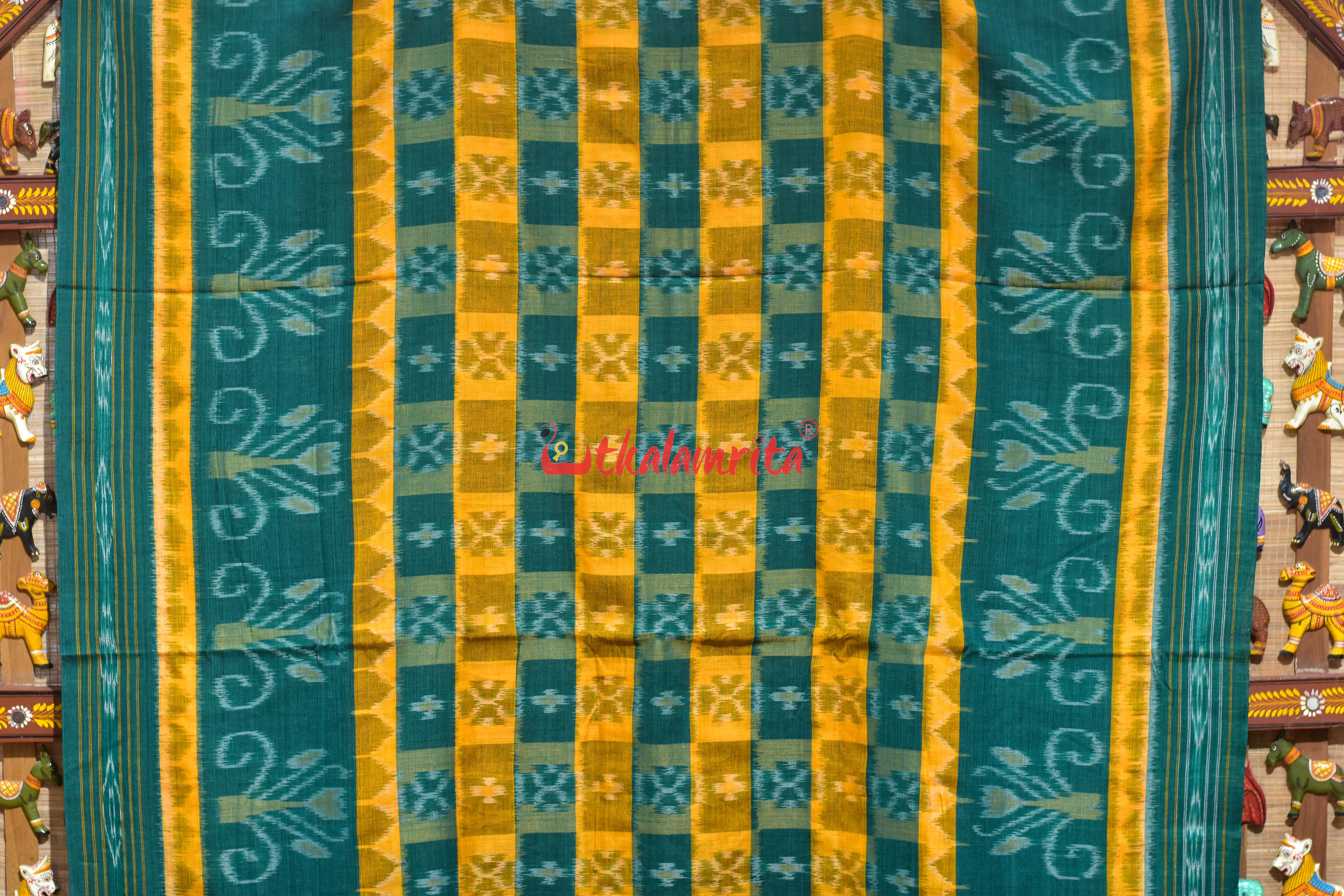 Hycco Yellow Green Khandua Cotton Saree