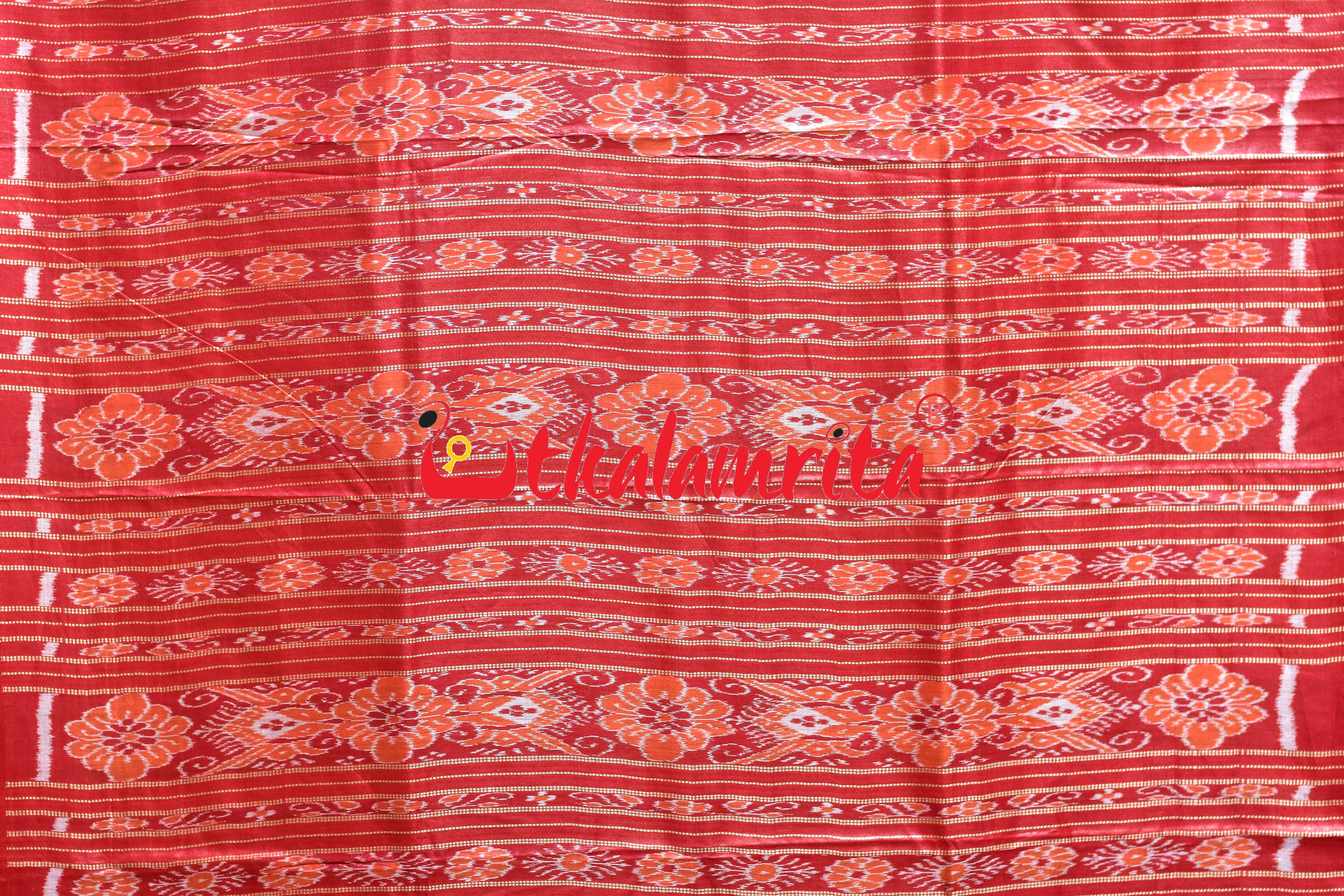 Light Green Body Ikat Red Kumbha Gopalpur Tussar Silk Saree