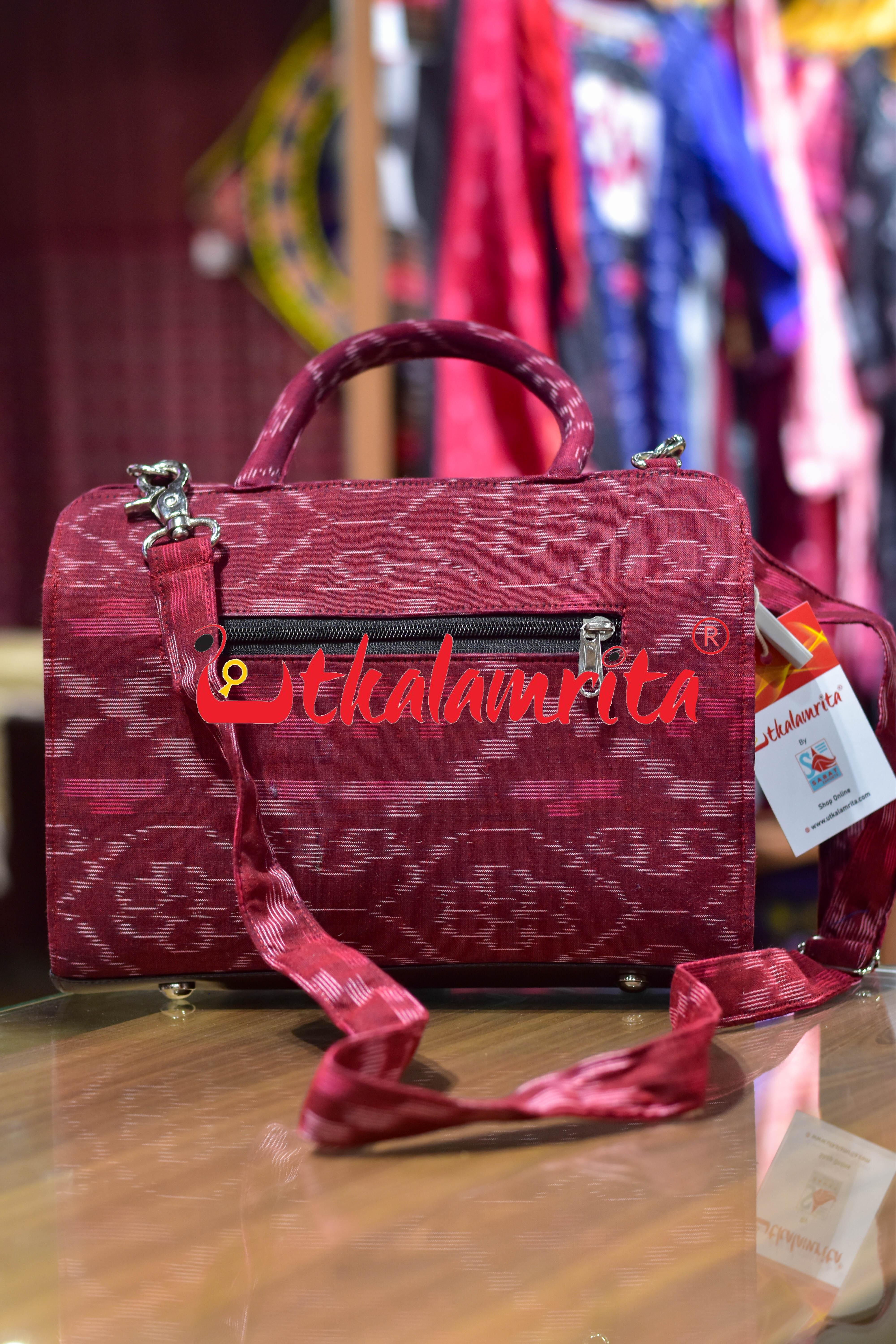 Maroon Tetris Medium Vanity Bag