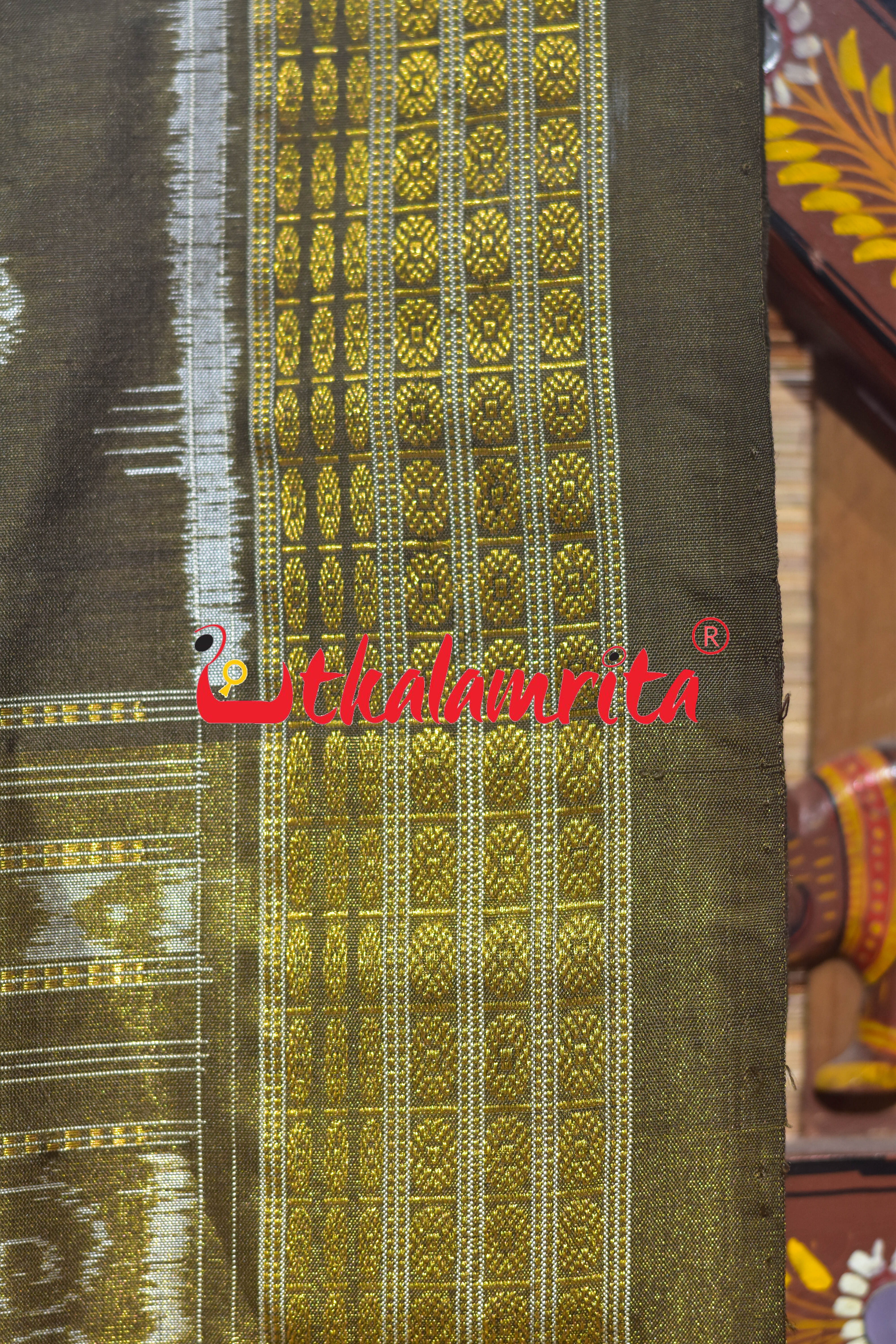Olive Green Half Tissue Harapa Design Sambalpuri Silk Saree