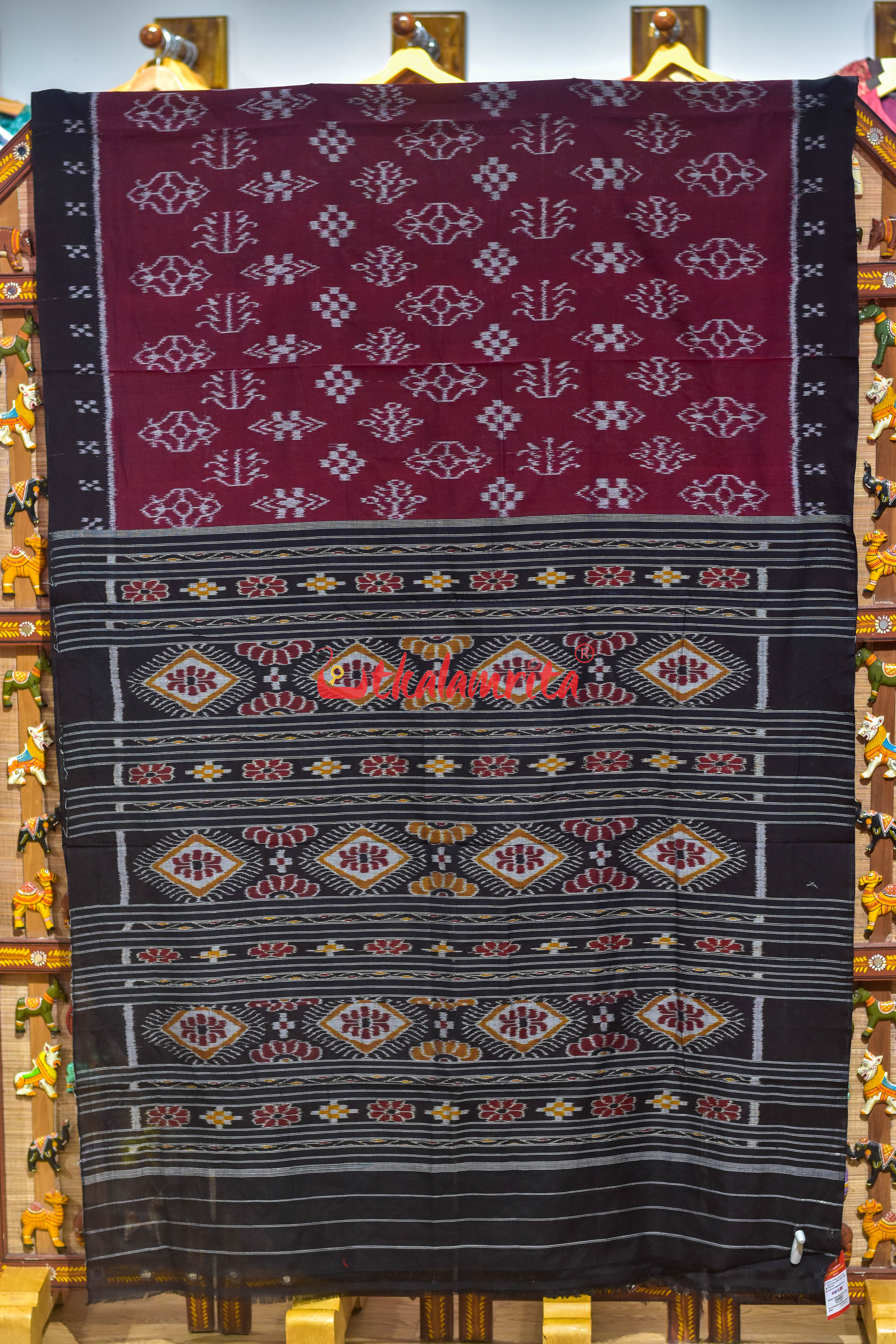 Maroon Body Bandha Border Pasapali Khandua Cotton Saree