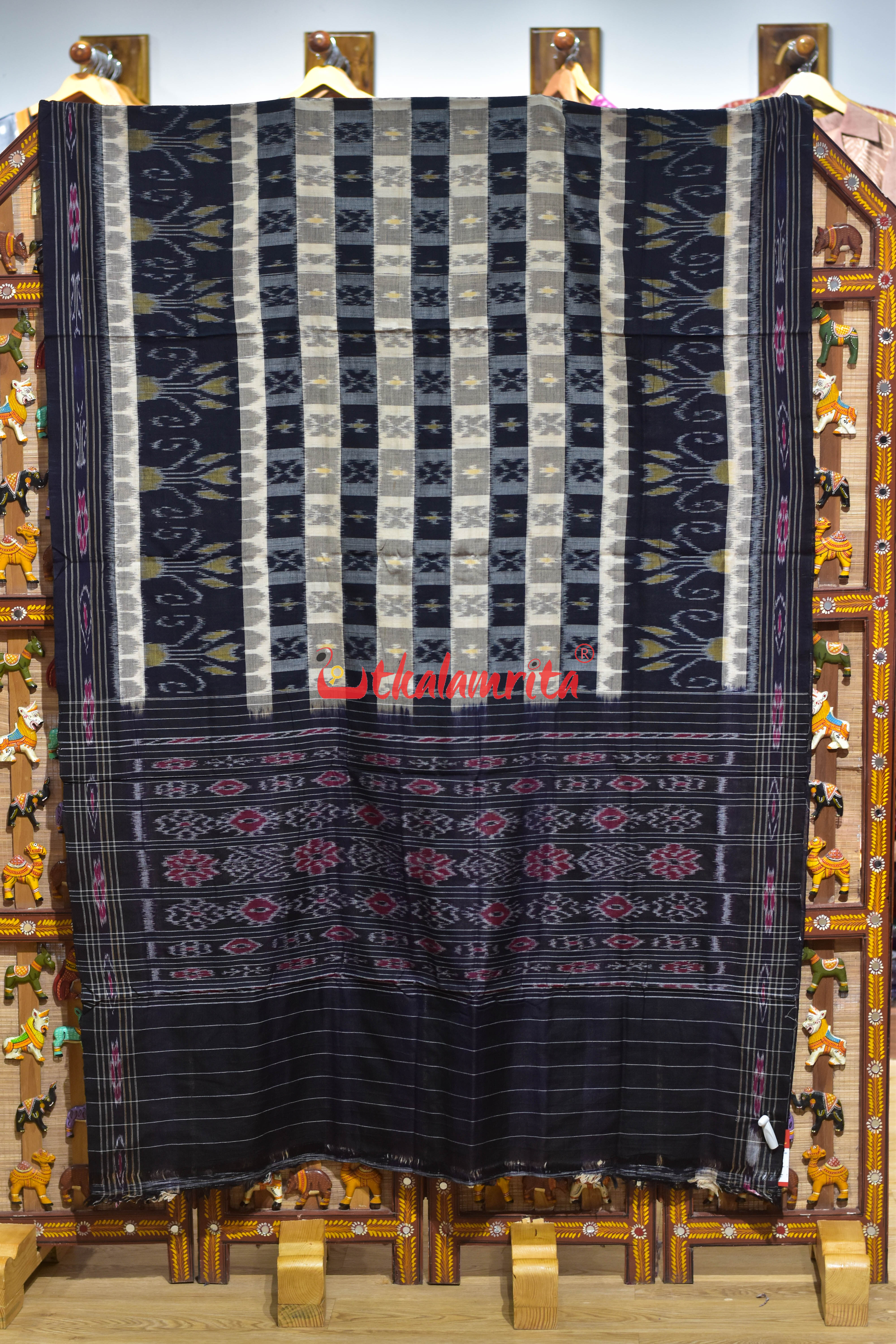 Hycco Cream Black Khandua Cotton Saree