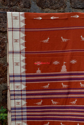 Rust White Kotpad Saree