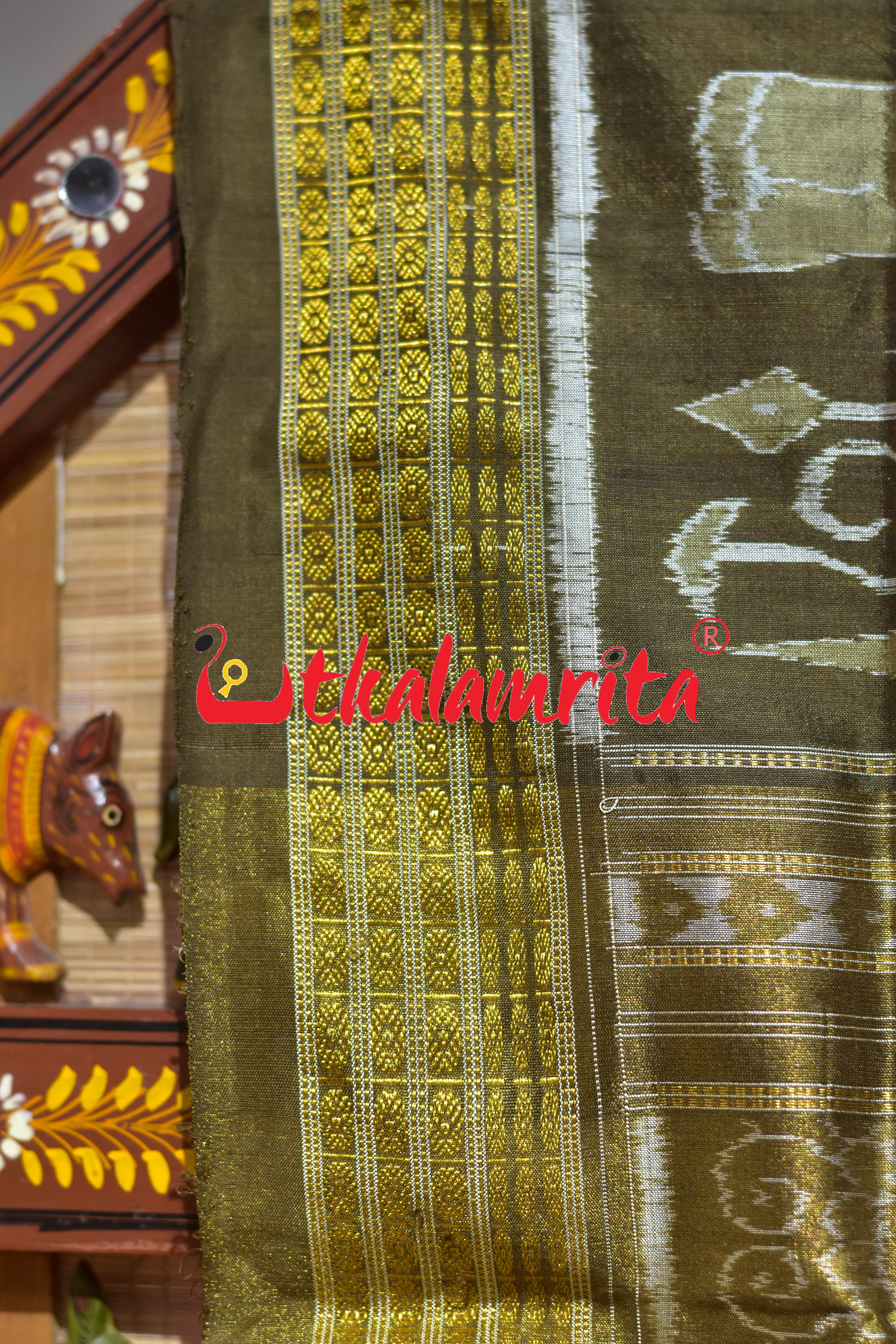 Olive Green Half Tissue Harapa Design Sambalpuri Silk Saree