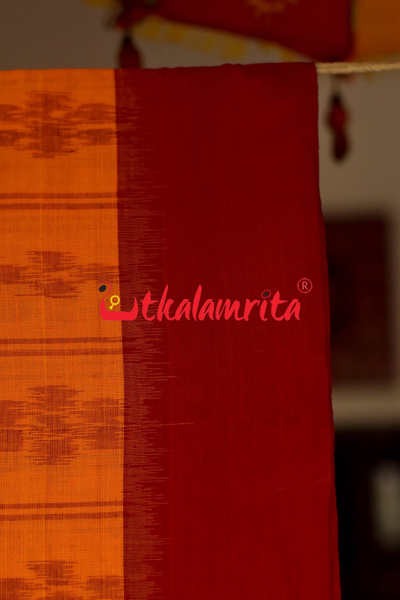 Half Half Yellow Red Checks Saree