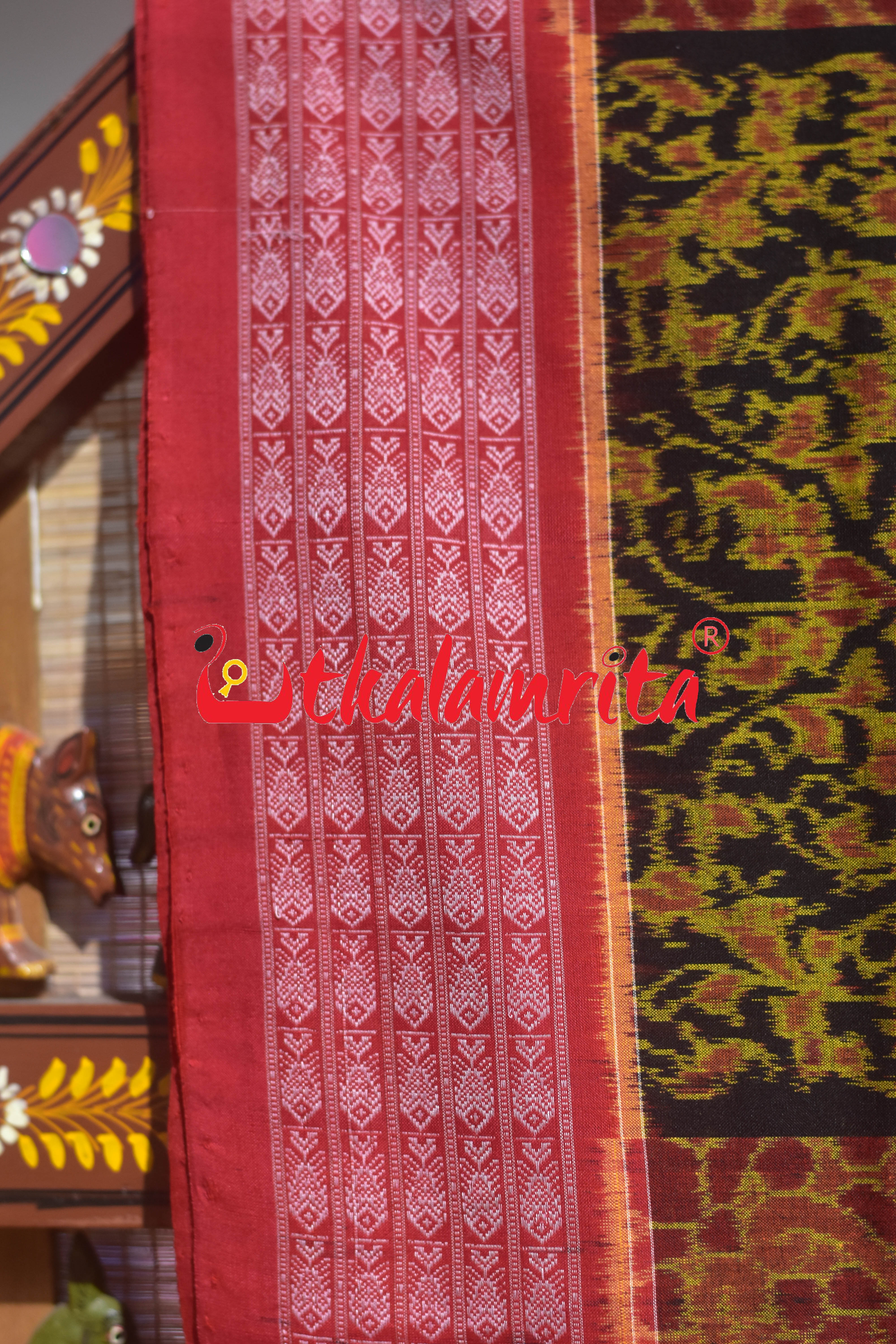 Tree of Life Black Red Tribal Sambalpuri Cotton Saree
