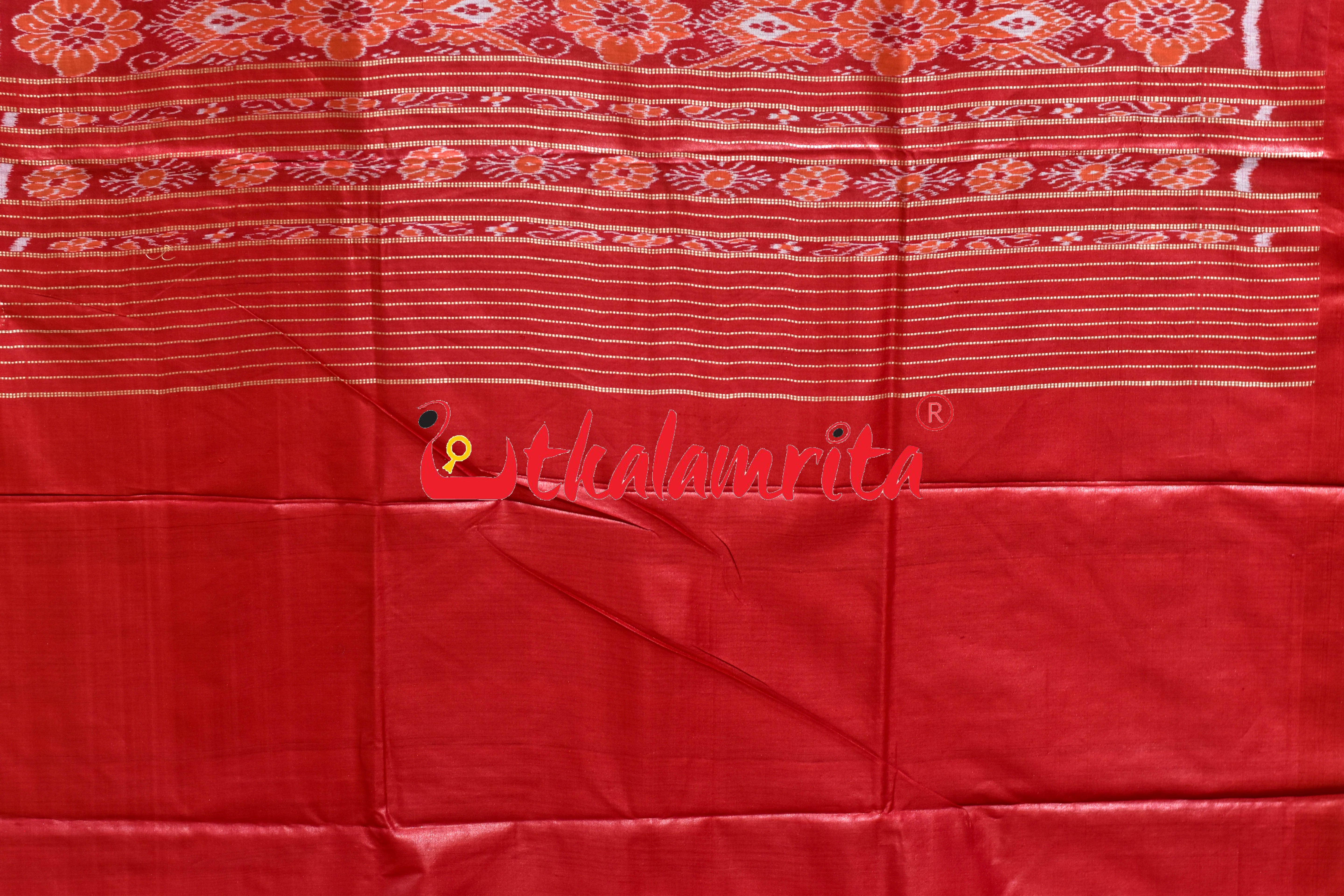 Light Green Body Ikat Red Kumbha Gopalpur Tussar Silk Saree