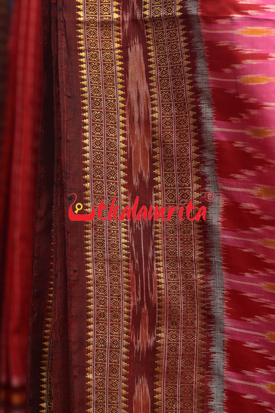 Pink Maroon Elephant Khandua Silk Saree