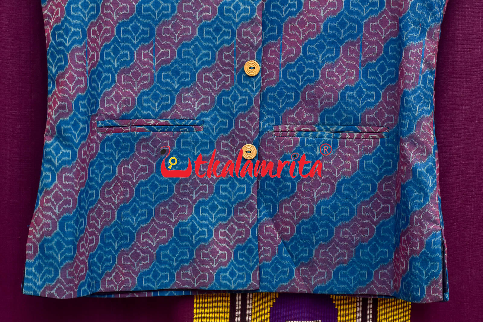 4D Blue Maroon Sambalpuri Cotton (Modi Jacket)