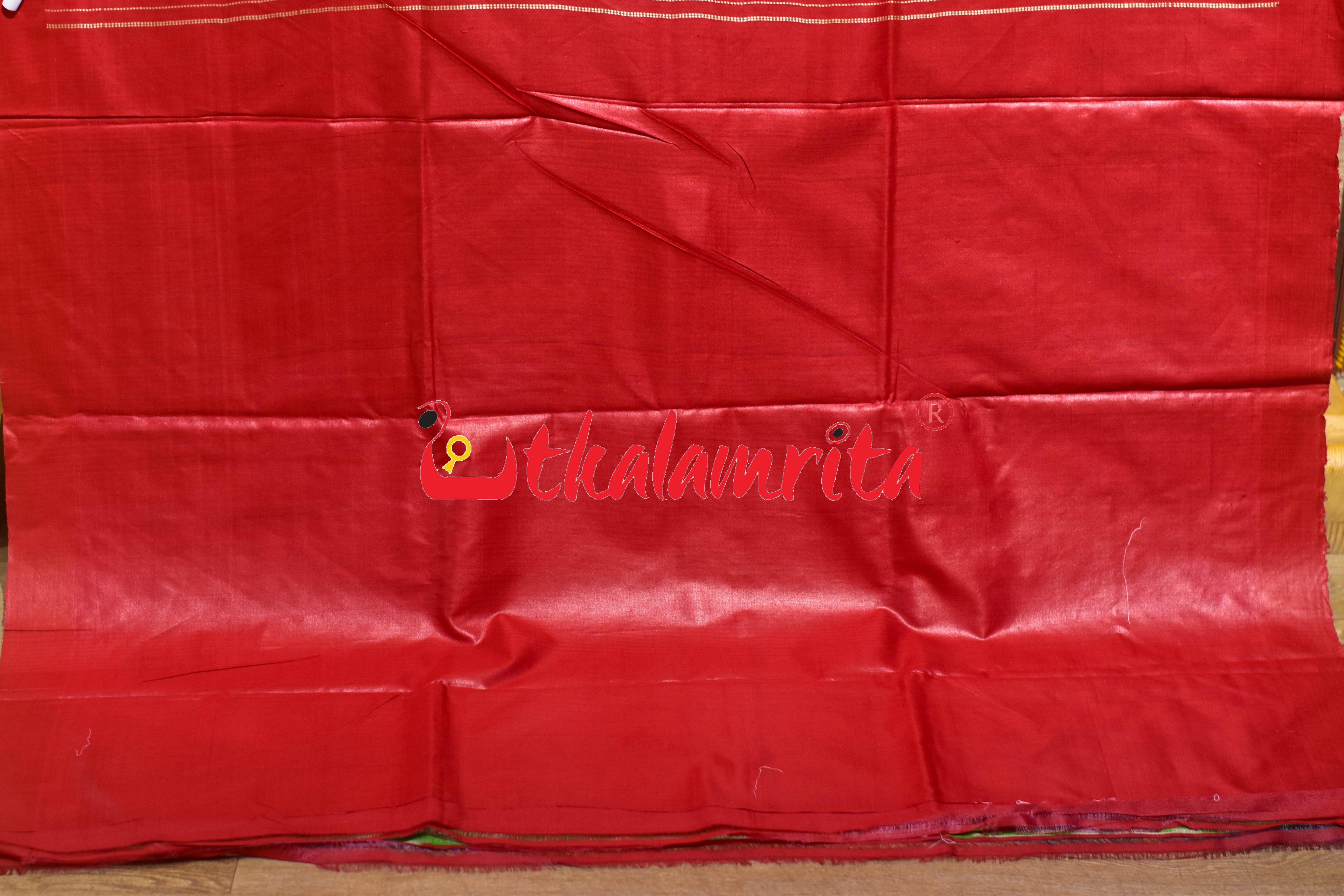 Light Green Body Ikat Red Kumbha Gopalpur Tussar Silk Saree