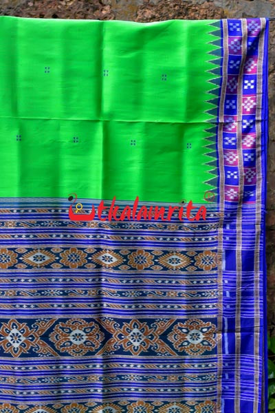 Leaf Green Purple Pink Double Border Pasapali Khandua Silk Saree