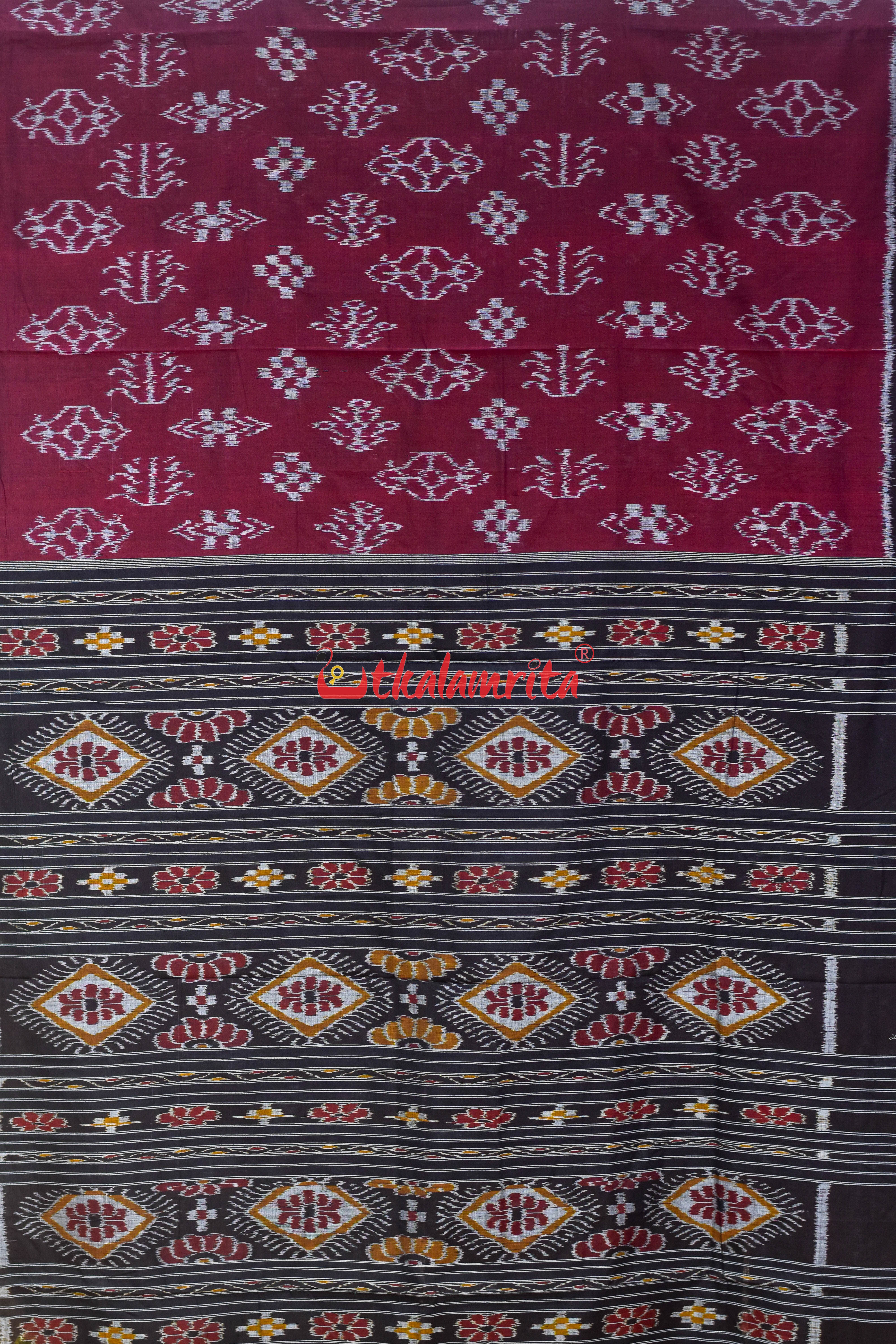 Maroon Body Bandha Border Pasapali Khandua Cotton Saree