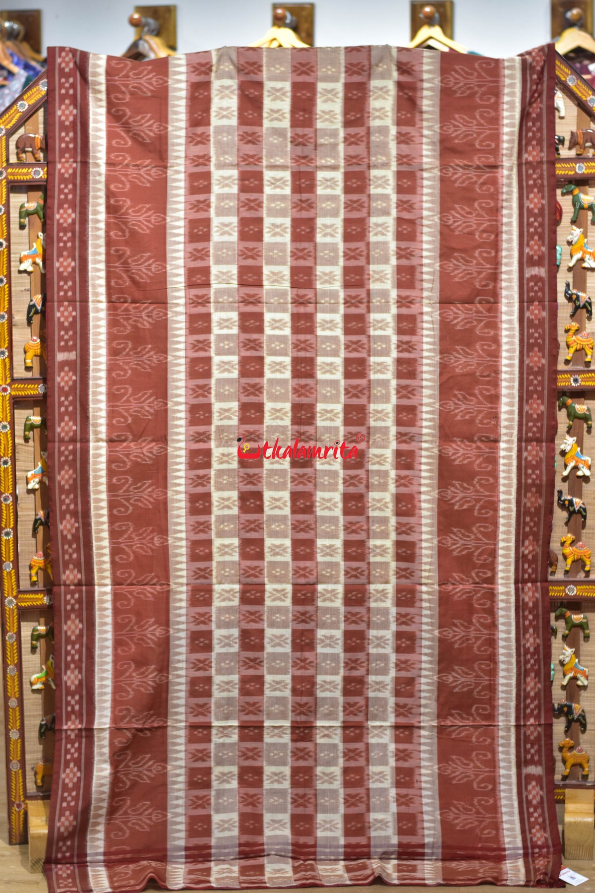 Rust Cream Hycco Khandua Cotton Saree