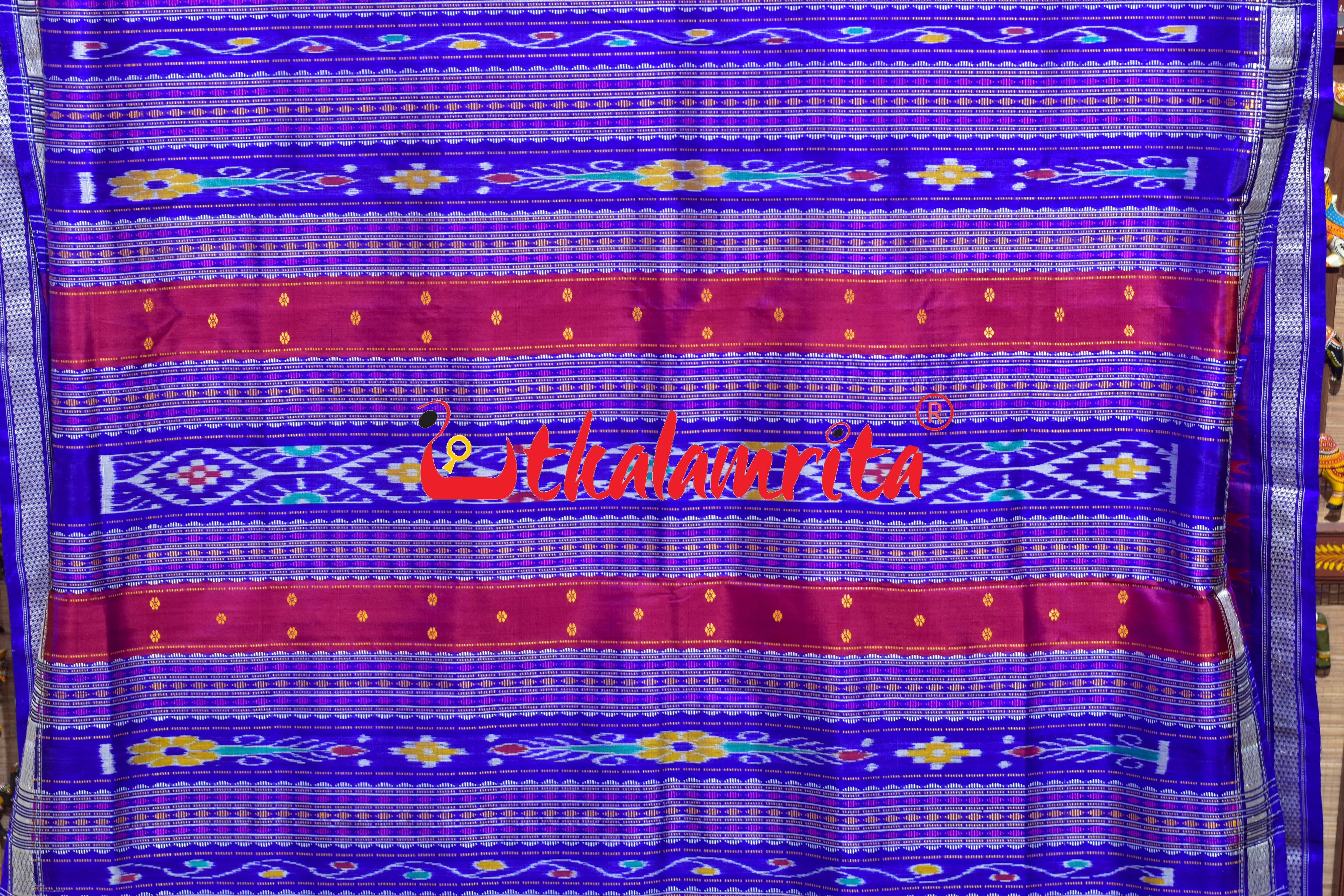 Blue Phula Buti On Red Double Anchal Berhampuri Silk Saree