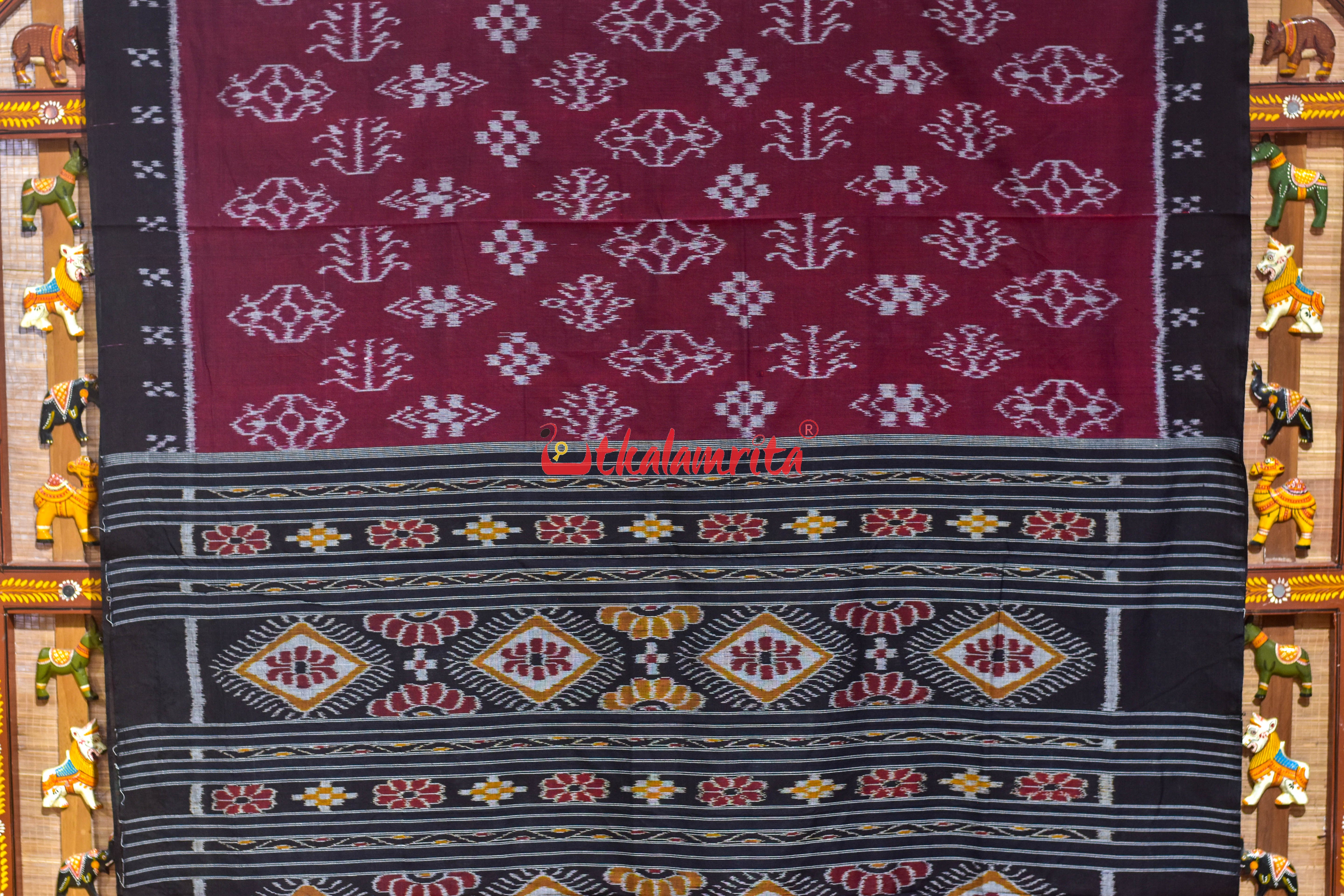 Maroon Body Bandha Border Pasapali Khandua Cotton Saree