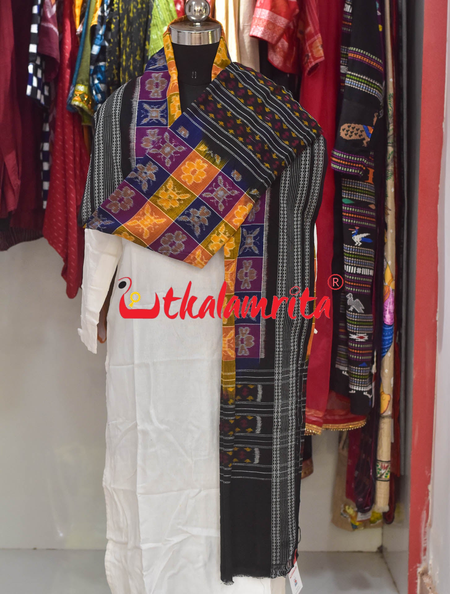 Yellow Blue Utkala Laxmi Bandha Border (Dupatta)