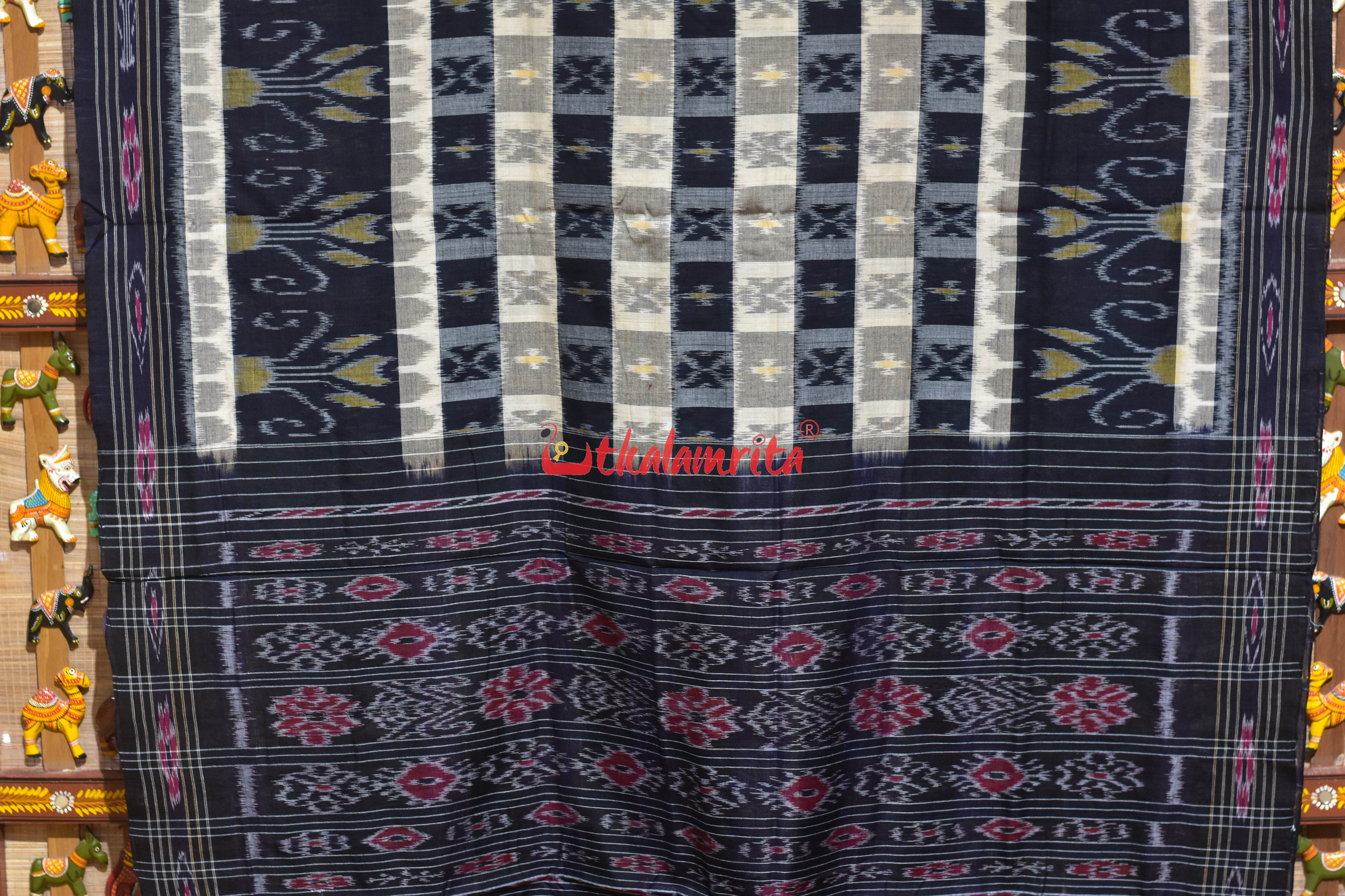 Hycco Cream Black Khandua Cotton Saree