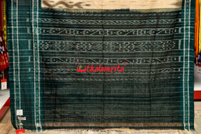 Off White Green Check Daali Scot Khandua Cotton Saree