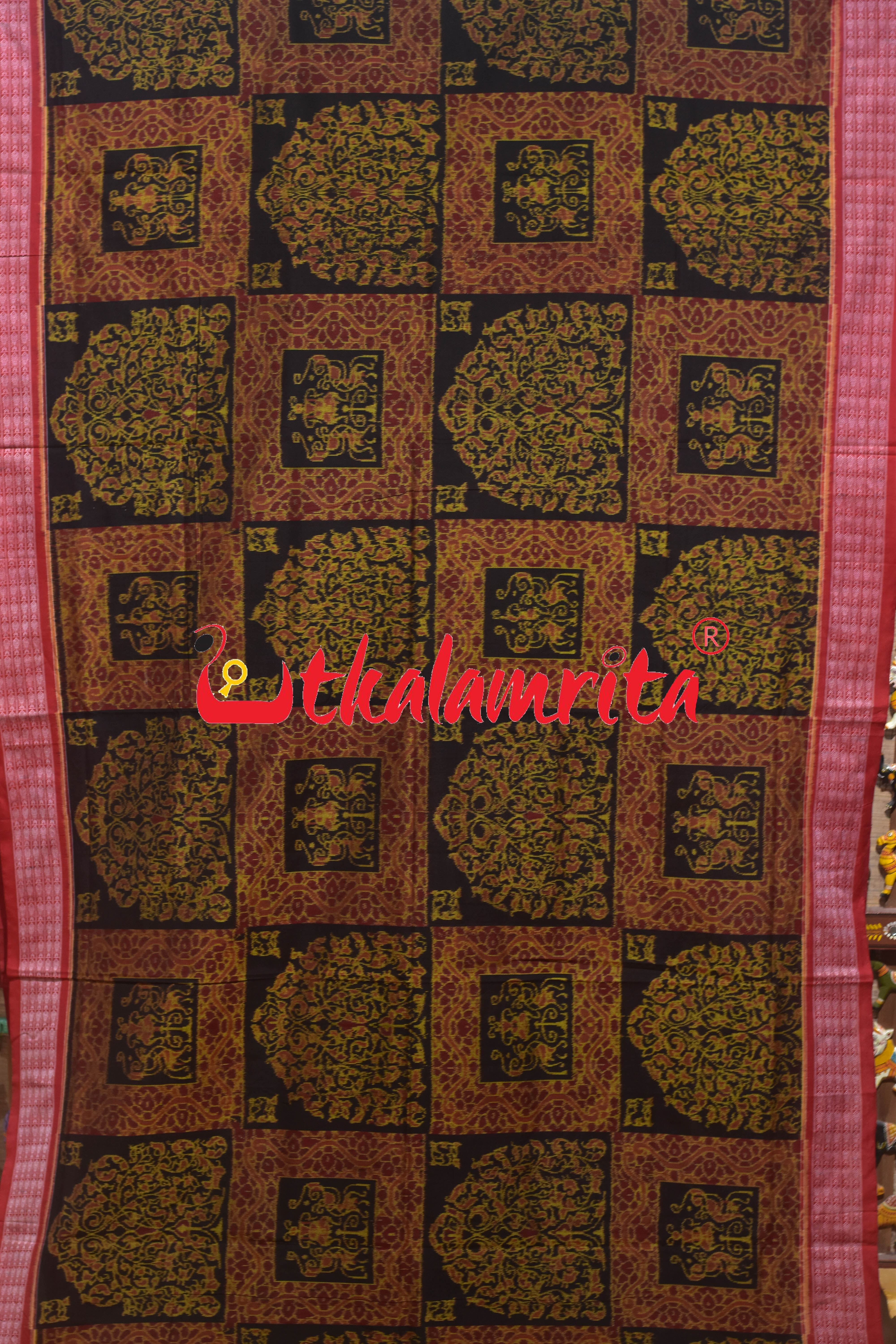 Tree of Life Black Red Tribal Sambalpuri Cotton Saree