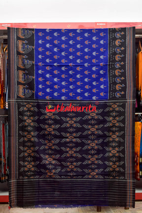 Deep Blue Boita & Ducks Khandua Cotton Saree