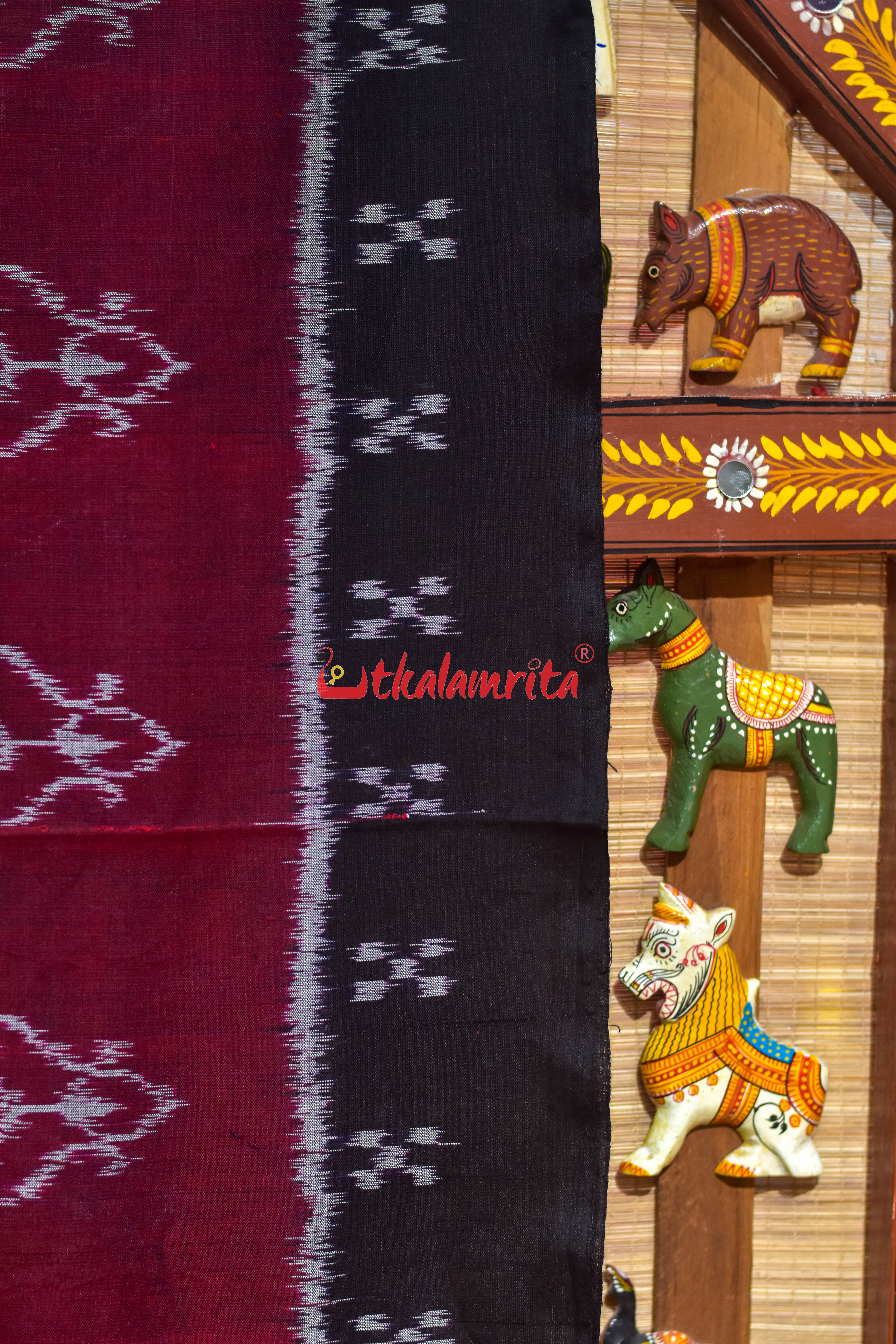 Maroon Body Bandha Border Pasapali Khandua Cotton Saree