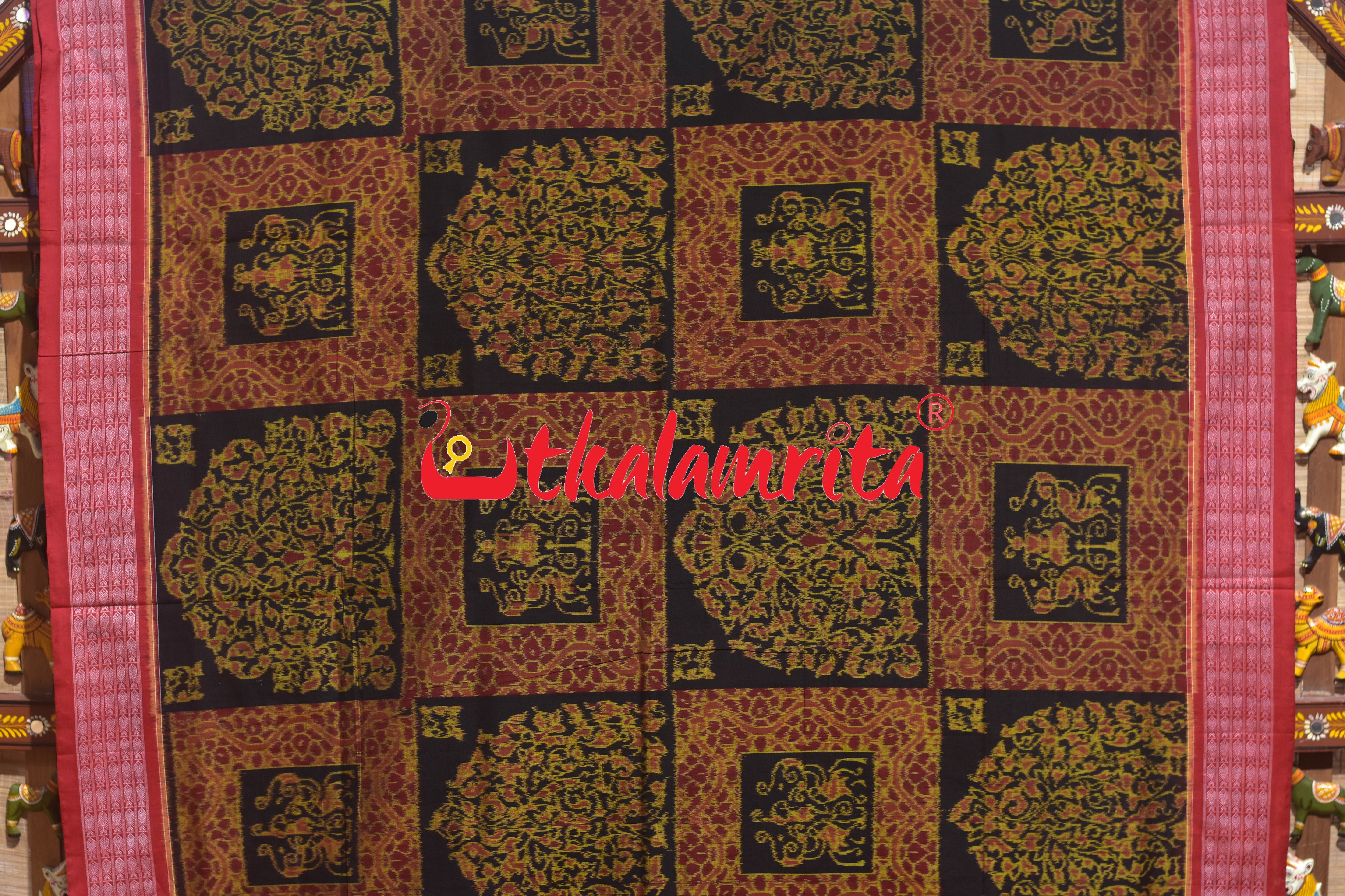 Tree of Life Black Red Tribal Sambalpuri Cotton Saree