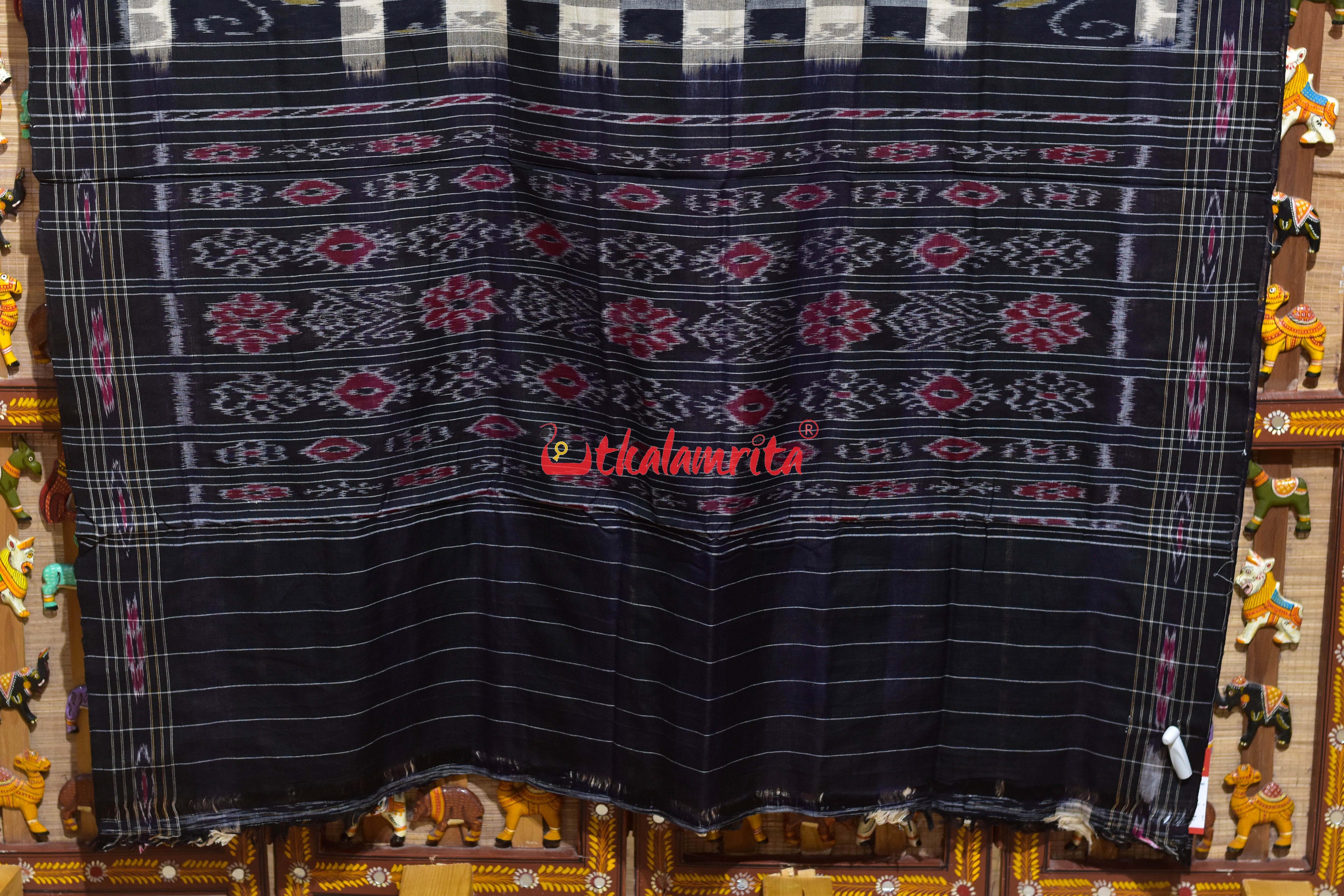 Hycco Cream Black Khandua Cotton Saree