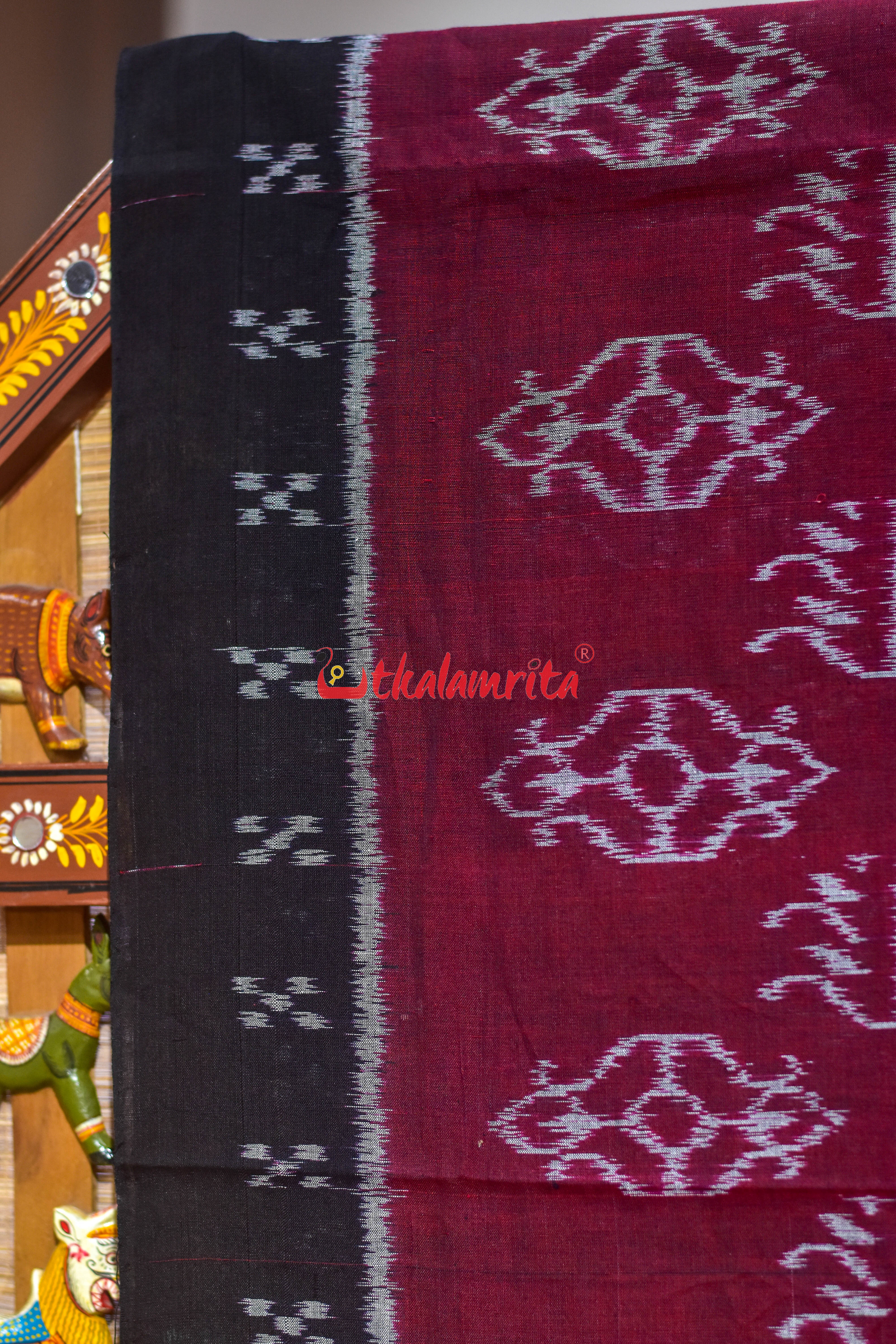 Maroon Body Bandha Border Pasapali Khandua Cotton Saree