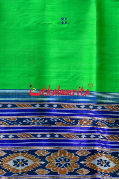 Leaf Green Purple Pink Double Border Pasapali Khandua Silk Saree