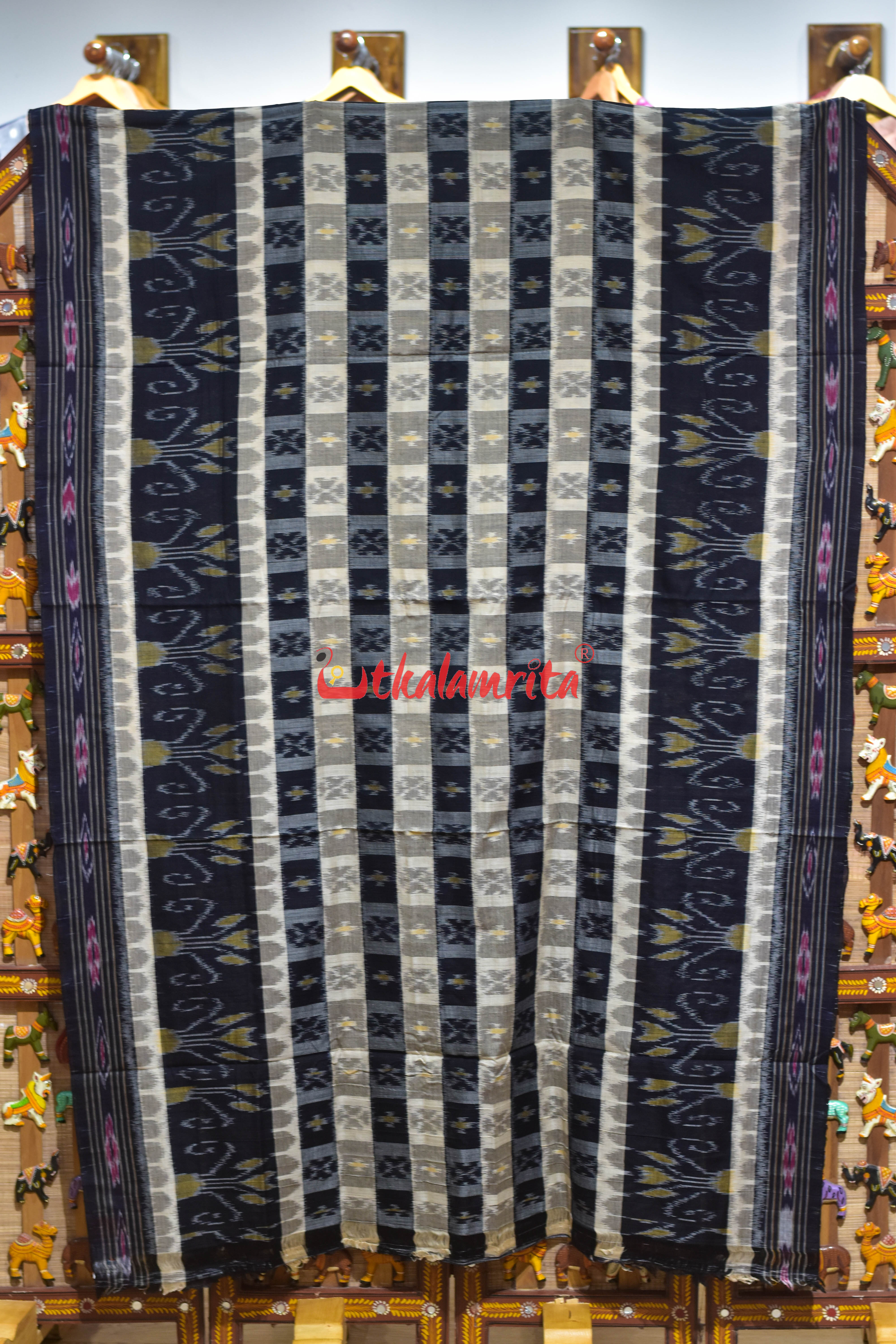 Hycco Cream Black Khandua Cotton Saree