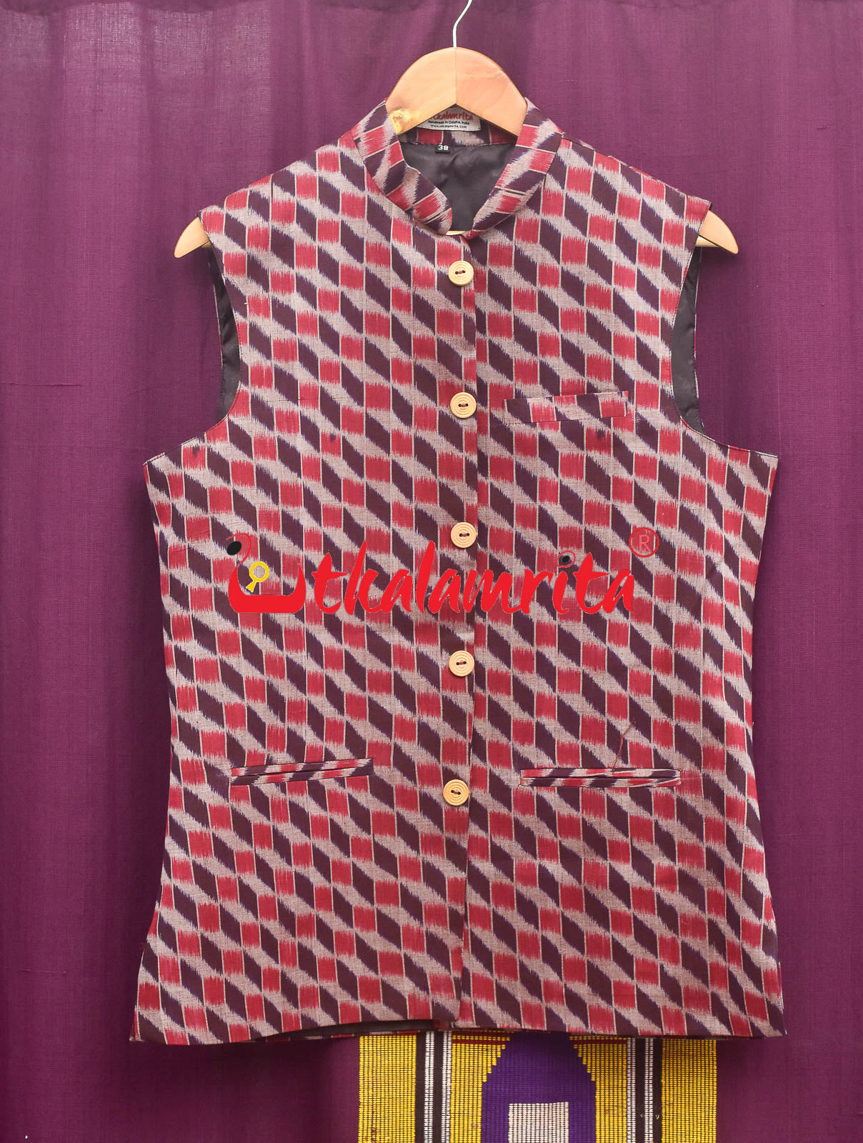 3D Coffee Maroon Sambalpuri Cotton (Modi Jacket)