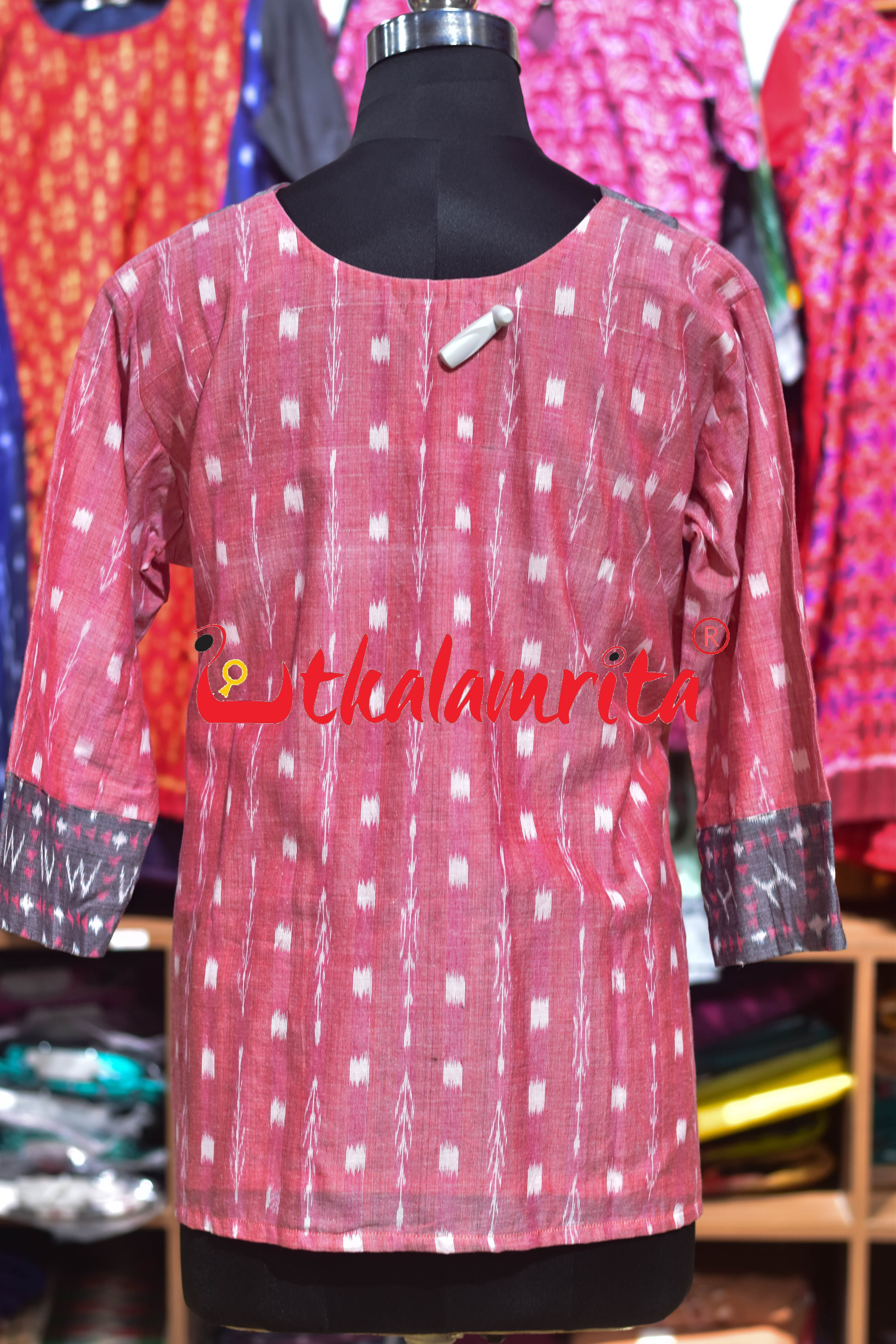 Peach Tipa Mala English Letters Sambalpuri (Ladies' Short Kurti)
