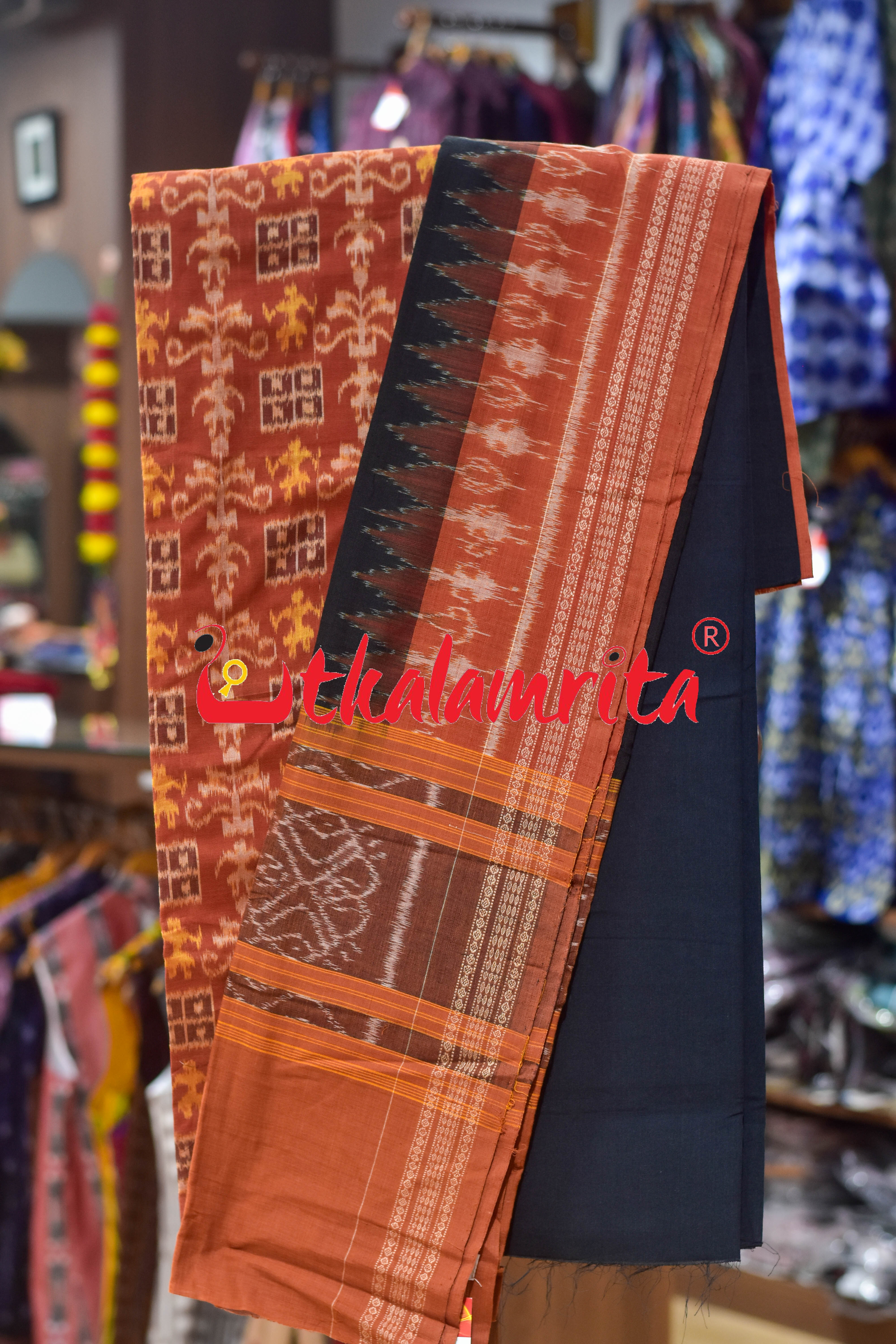 Rust Yellow Cut Tribals Sambalpuri Cotton Dress Set