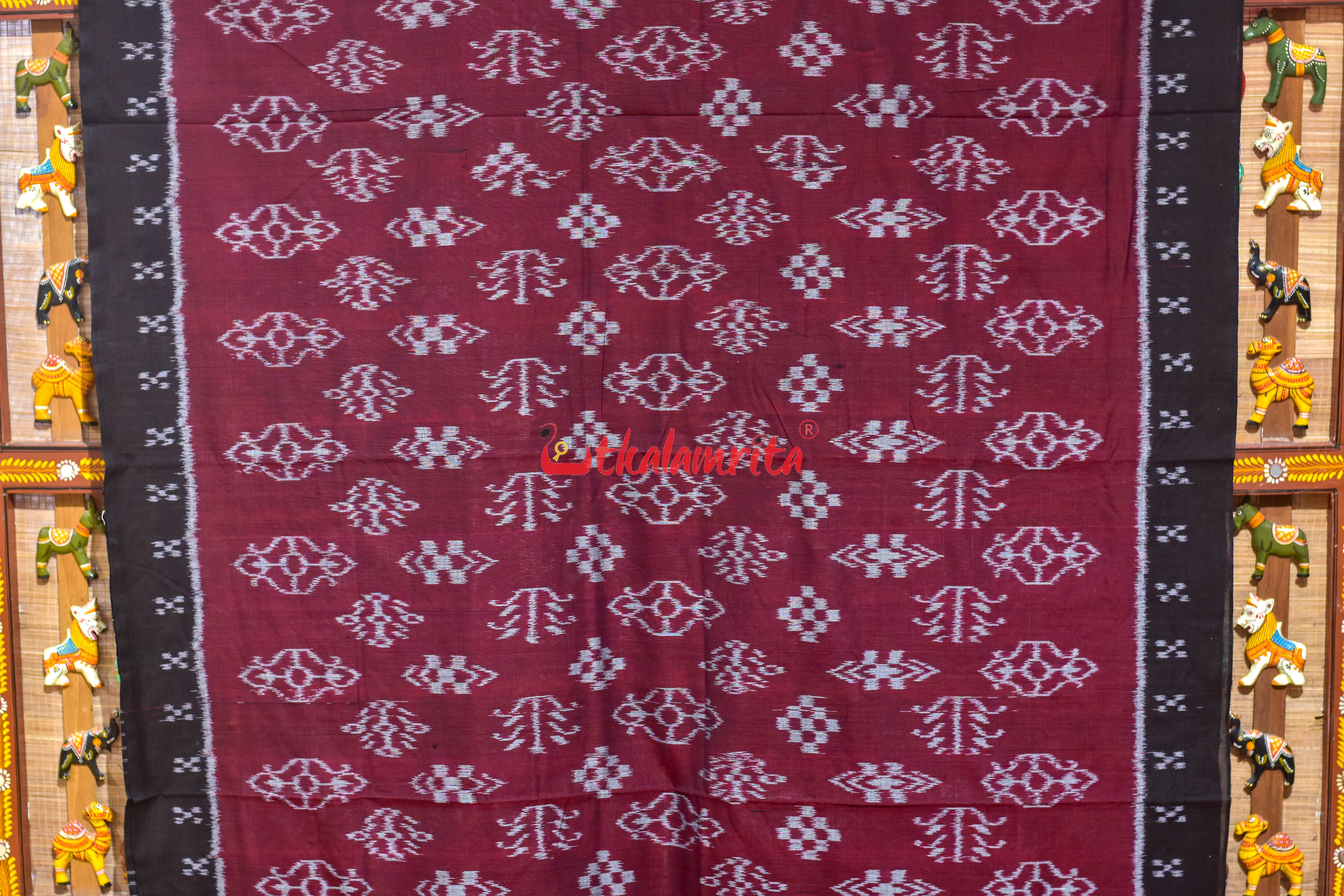 Maroon Body Bandha Border Pasapali Khandua Cotton Saree
