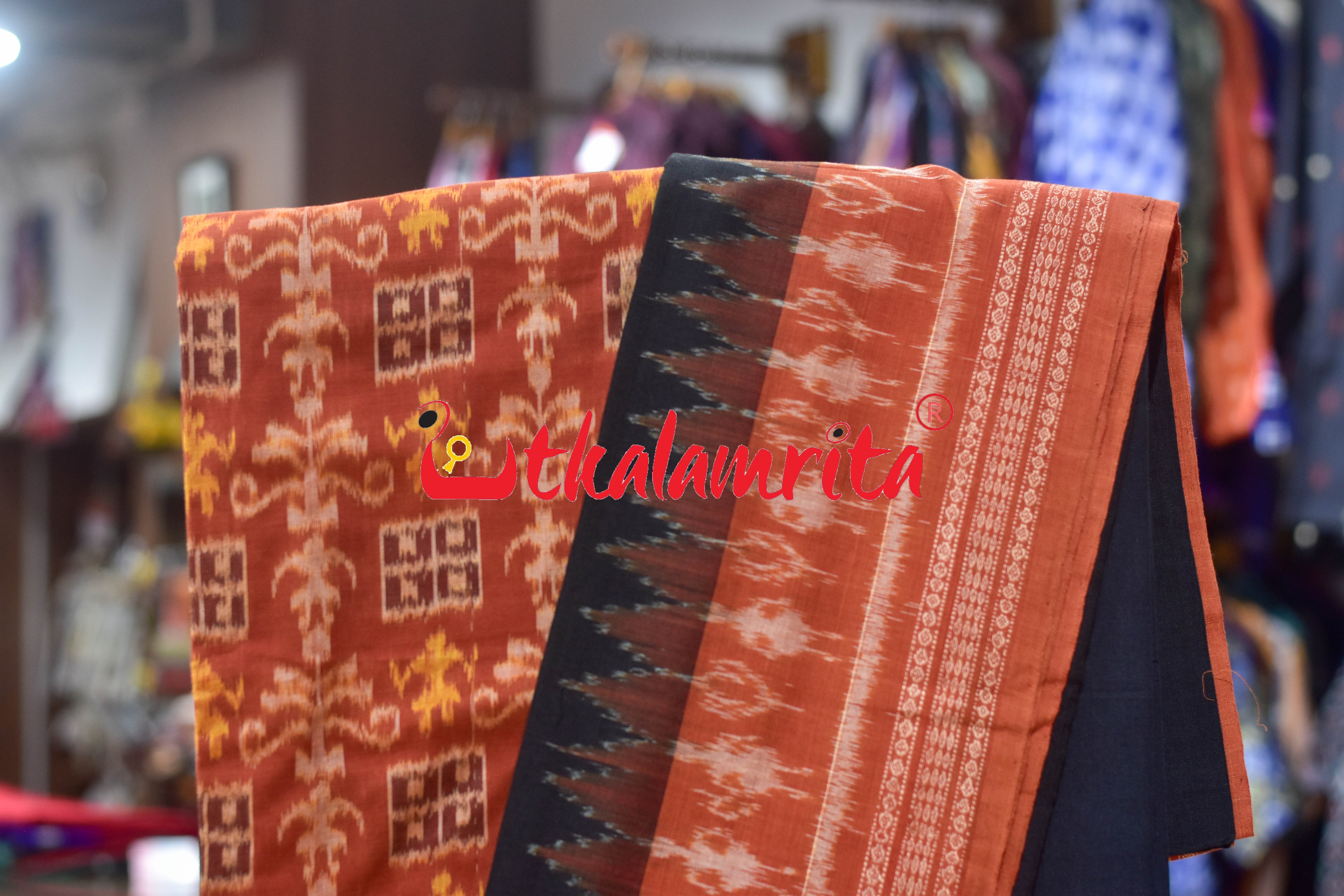 Rust Yellow Cut Tribals Sambalpuri Cotton Dress Set