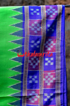 Leaf Green Purple Pink Double Border Pasapali Khandua Silk Saree