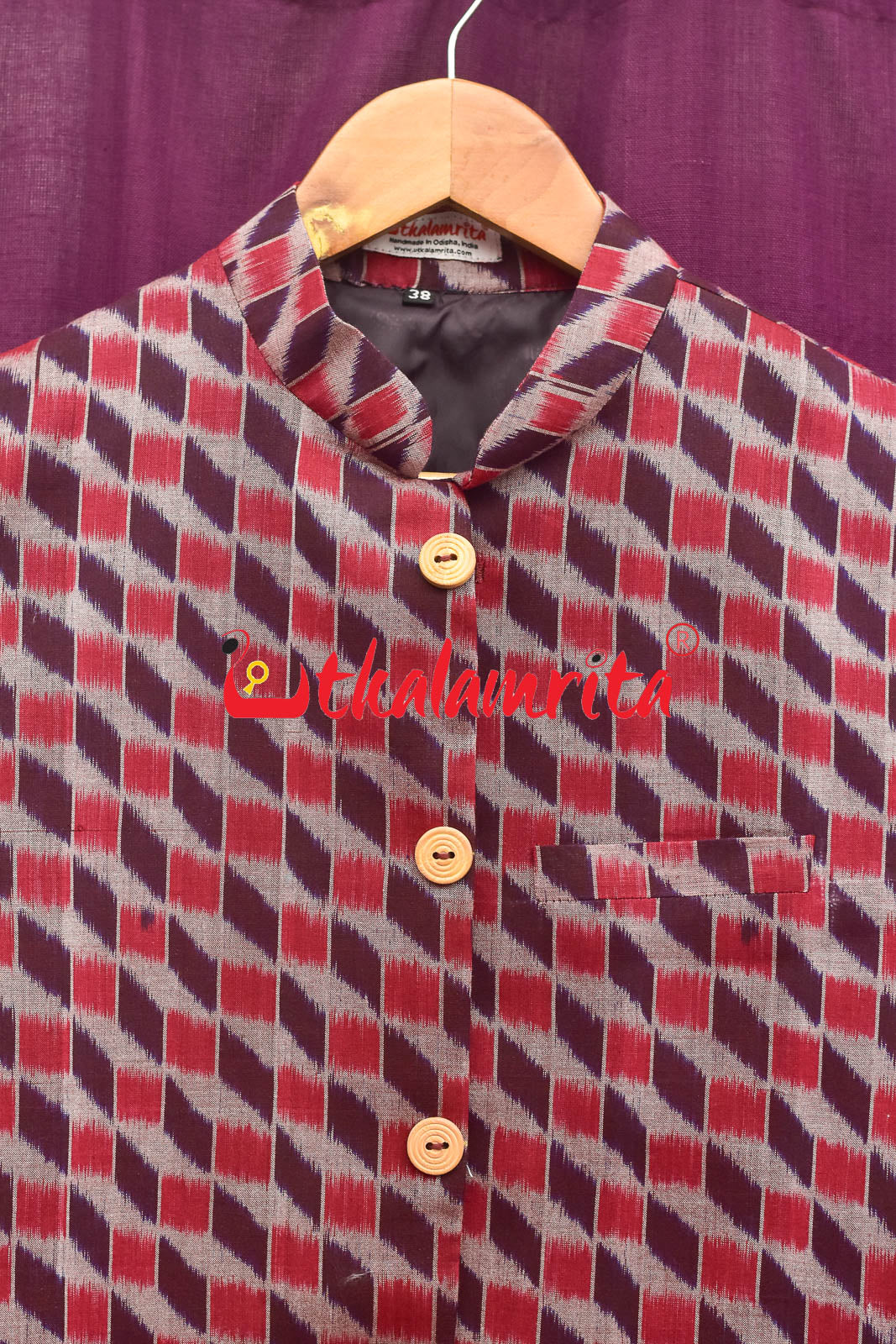 3D Coffee Maroon Sambalpuri Cotton (Modi Jacket)